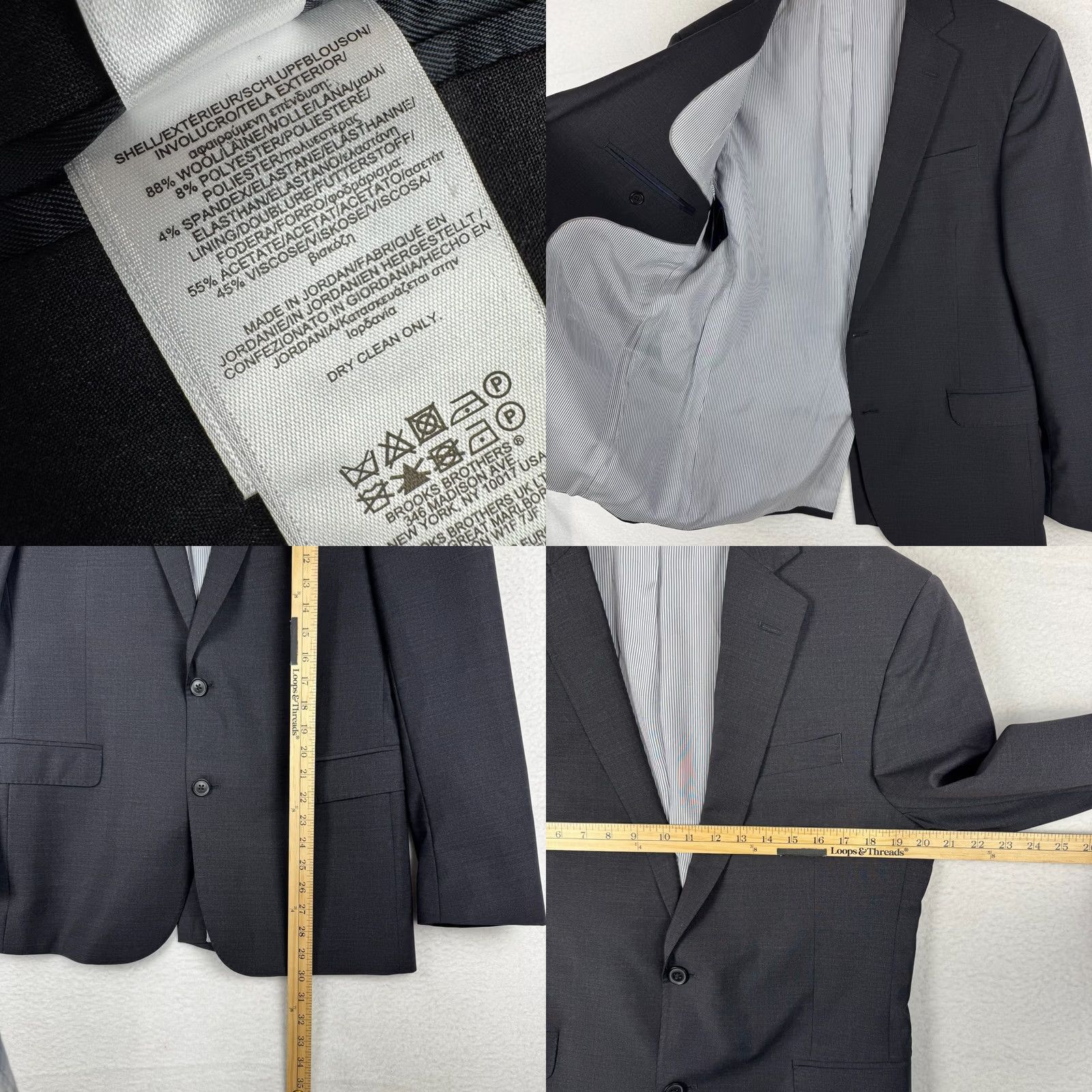 Brooks Brothers Brooks Brothers Men's Blazer Jacket Single-Breasted 2-Button Black Wool 40R Regular Notch Lapel Four-Button Sleeve Sport Coat Size 40R - 8 Thumbnail