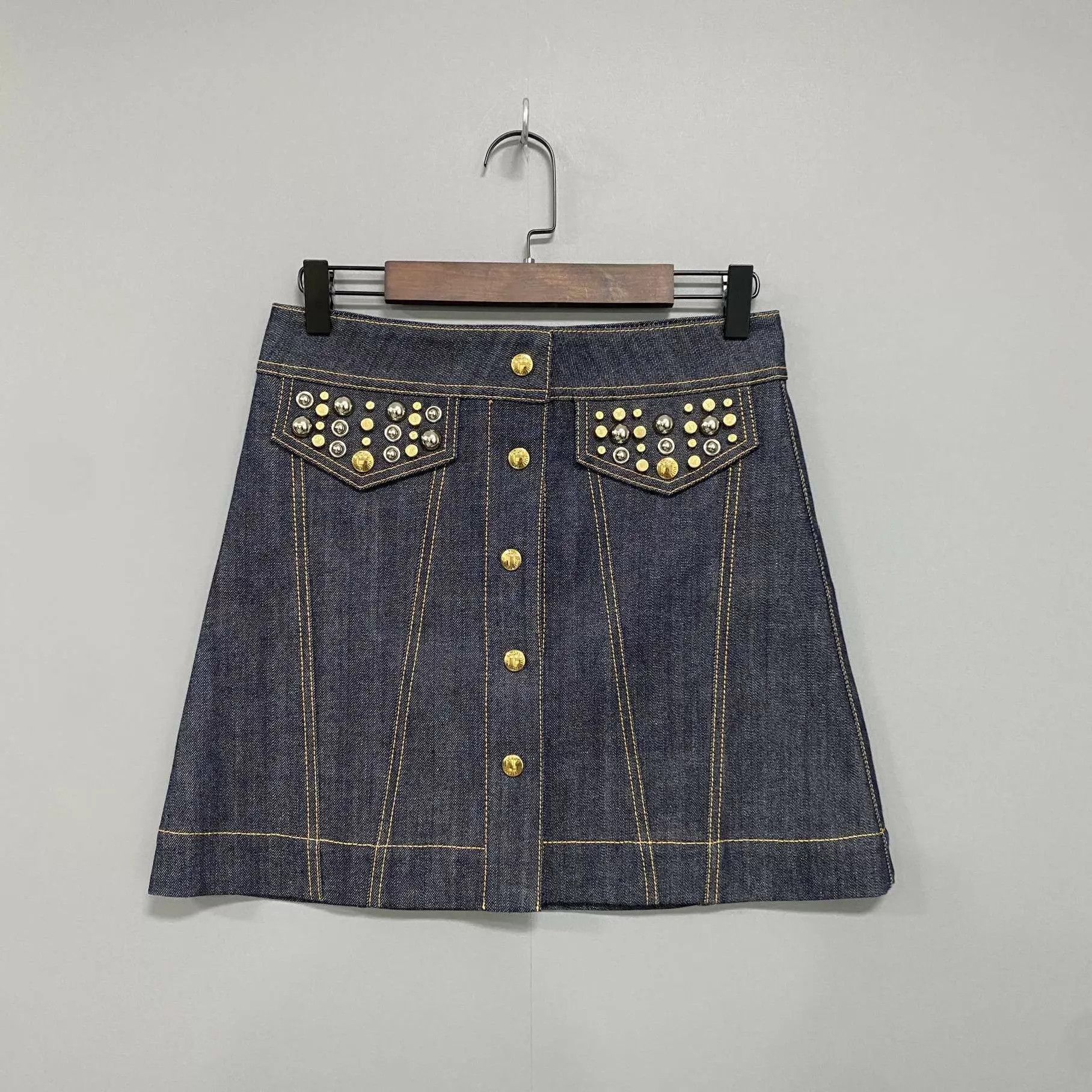 Louis Vuitton LV 99 New Monogram Studded Pocket Denim Short Skirt 34 Size 25" / US 0 / IT 36 - 1 Thumbnail