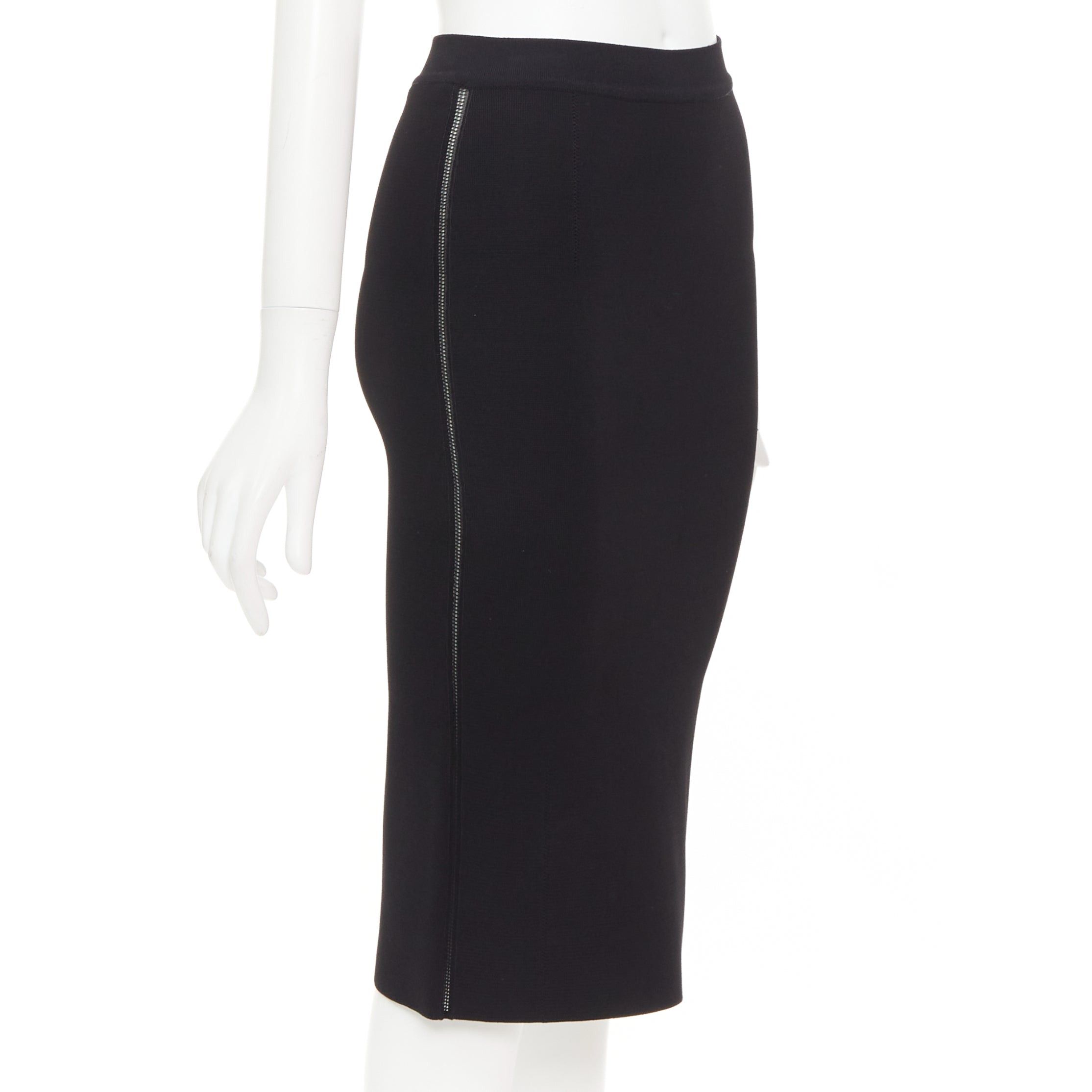 Oscar De La Renta OSCAR DE LA RENTA P16 black lattice cut out side high waisted knitted pencil skirt XS Size 27" / US 4 / IT 40 - 1 Thumbnail