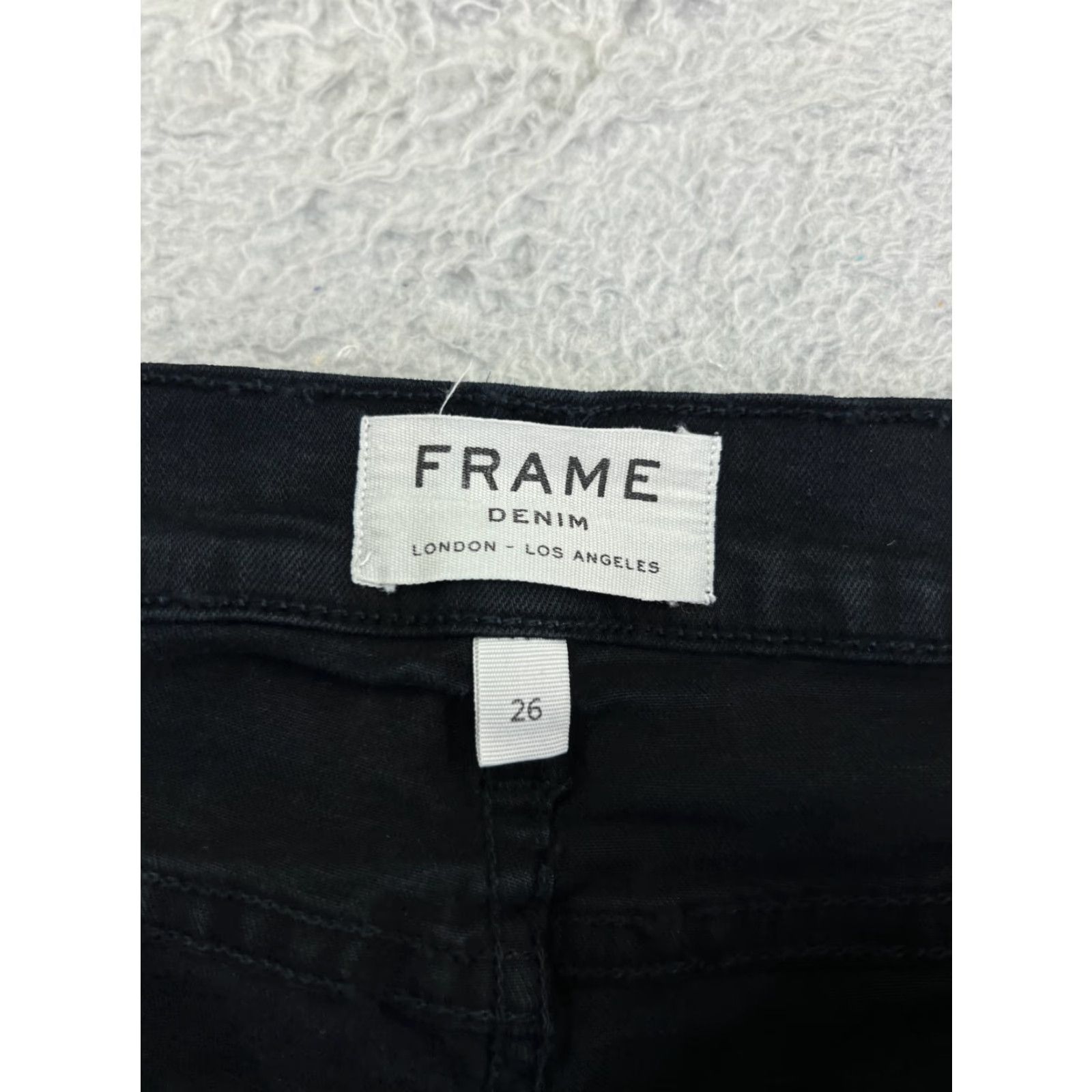 Frame FRAME Le Skinny De Jeanne Jeans Womens 26 Black Denim Pants 5-Pocket Regular Rise Low Crop Distressed Stretch Cotton Blend 27 Inseam Jeans Size 26" / US 2 / IT 38 - 6 Thumbnail