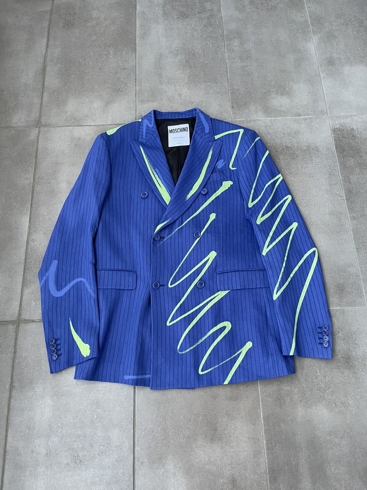 Moschino !DS! AW22 Moschino Graphic Print Double Breasted Blue Blazer Size US M / EU 48-50 / 2 - 5 Thumbnail