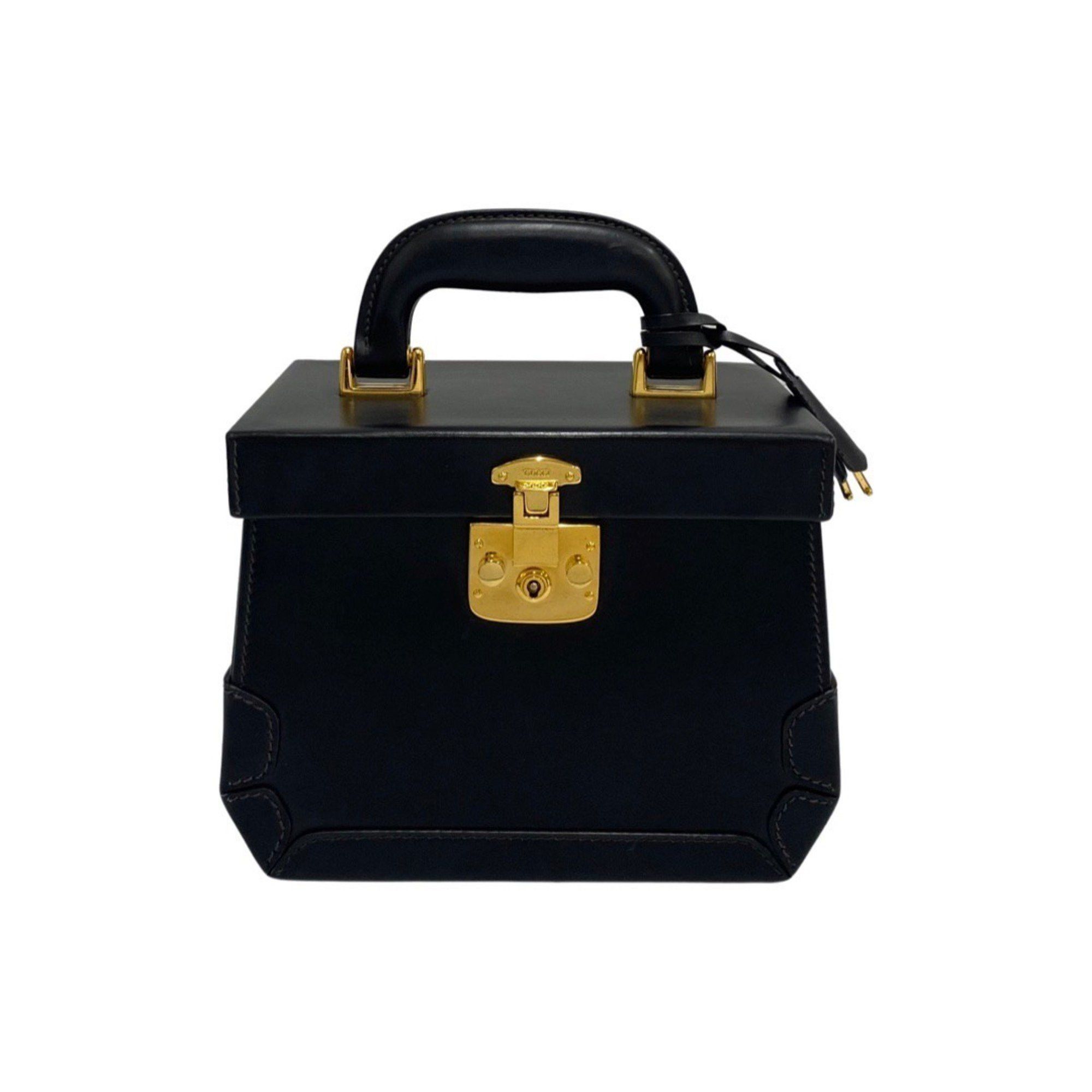 image of Gucci Old Ladylock Hardware Leather Genuine Handbag Vanity Bag Black, Women's