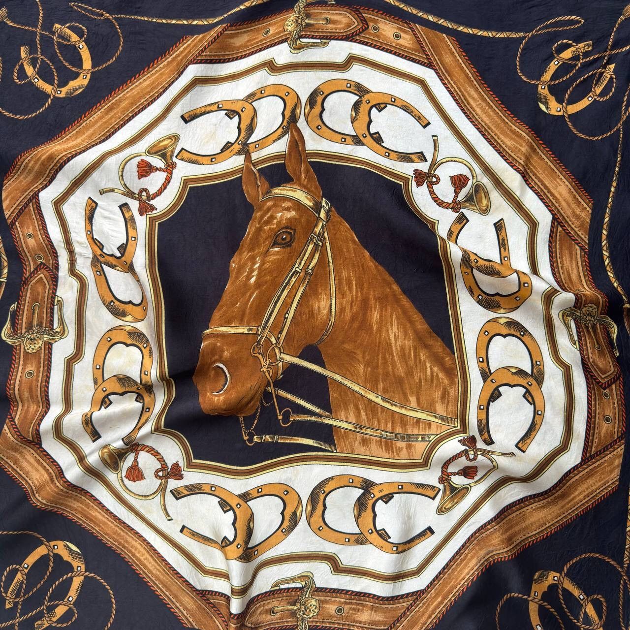 Vintage Italian Vintage Horse Head Luxury Silk Scarf (Hemes Style) Size ONE SIZE - 2 Thumbnail