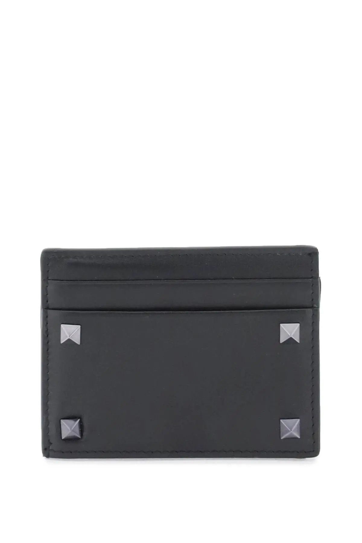 o1s22i1n0124 Rockstud Leather Card Holder in Black