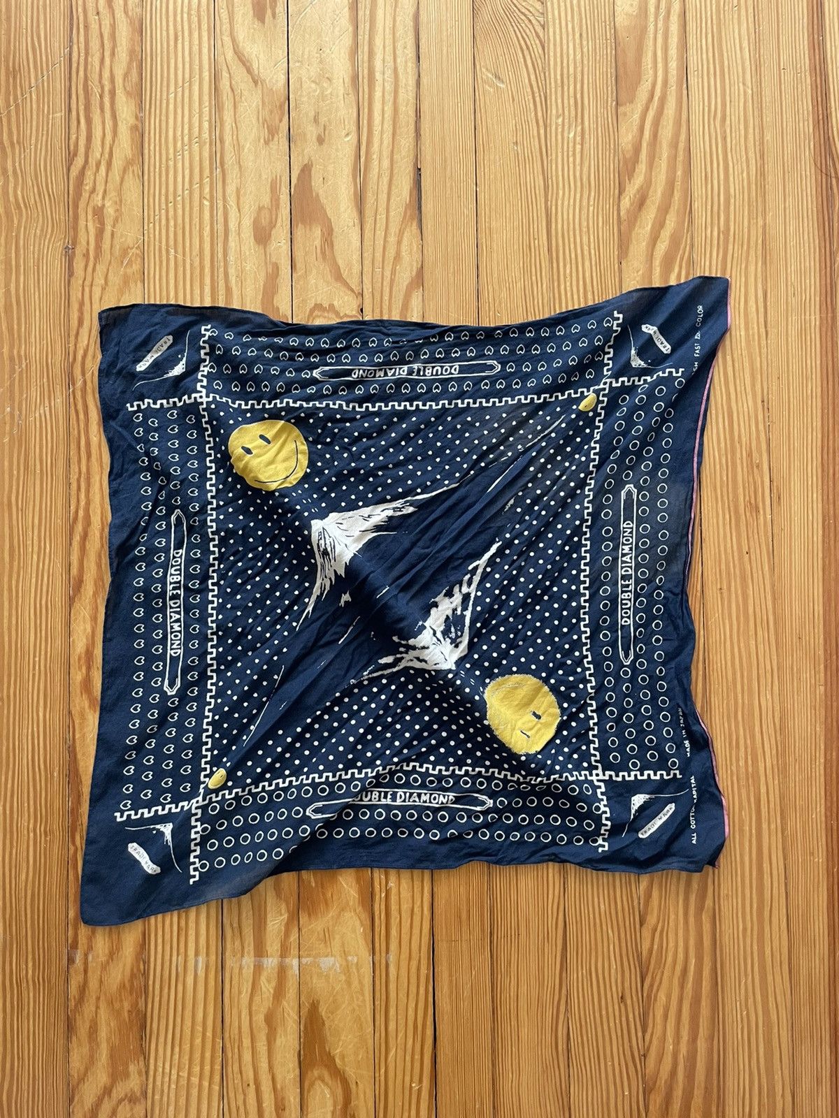 image of Kapital Mt Fuji Smiley Face Bandana Navy Blue, Men's
