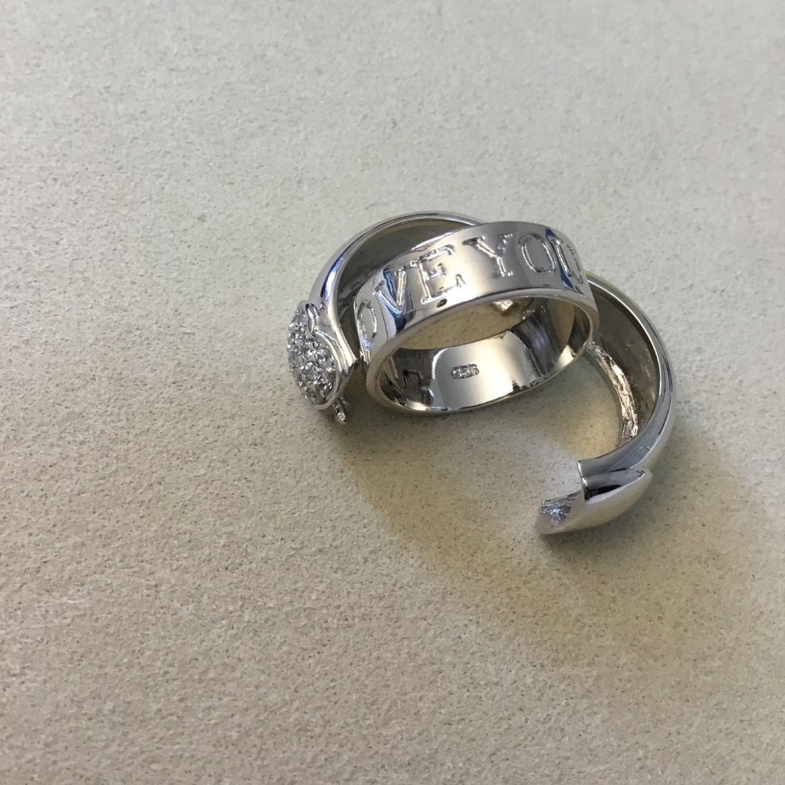 Other Sterling Silver Heart Crystal "I Love You" Ring Size ONE SIZE - 8 Thumbnail