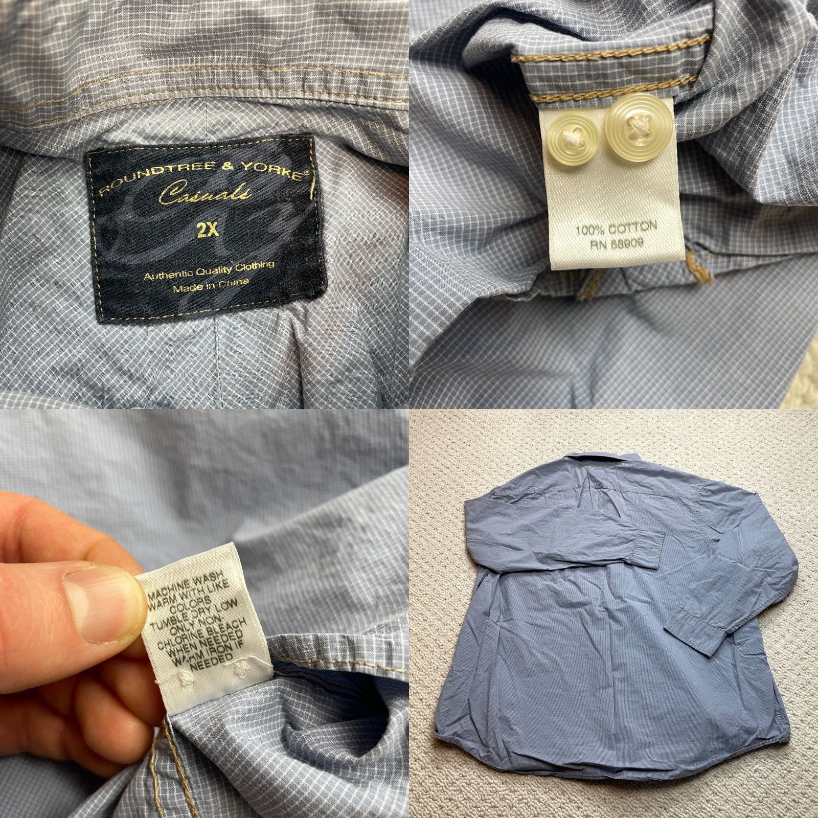 Roundtree & Yorke VINTAGE Roundtree & Yorke Casuals Shirt Mens Big 2X Blue Button Up Long Sleeve Collared Size US XXL / EU 58 / 5 - 8 Thumbnail