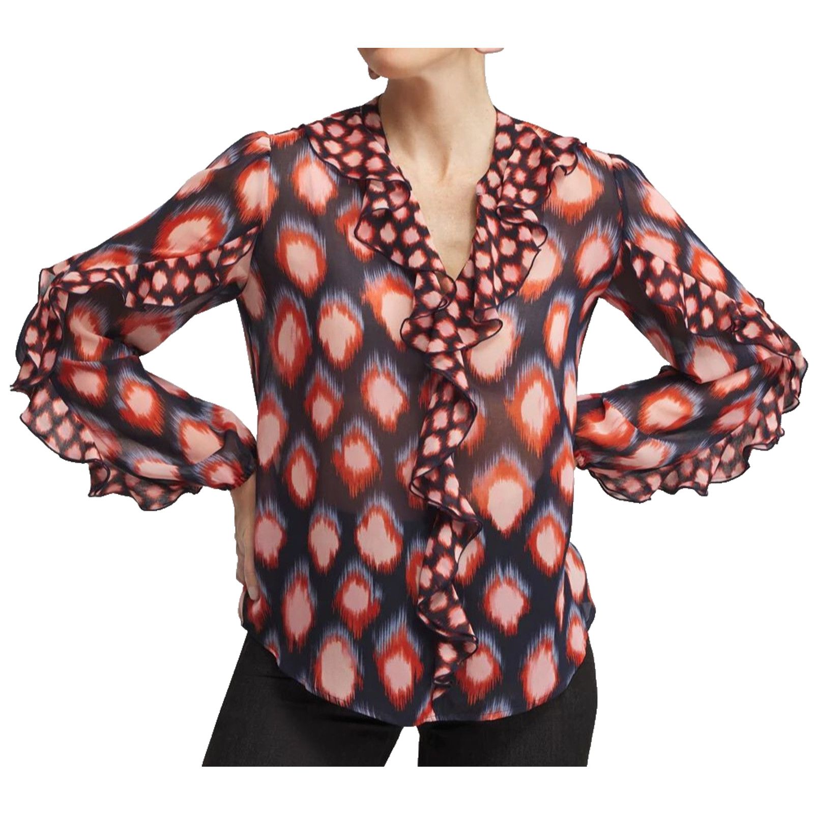 Chicos CHICO'S Jacquard Ikat Blouse Colorfull Top Sz 3 US 16/18 $98 Size XXL / US 16-18 / IT 52-54 - 2 Thumbnail
