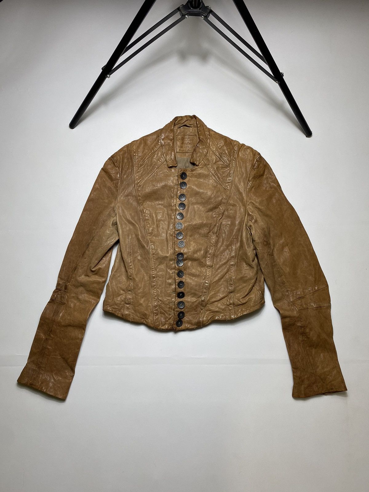 AllSaints Lelex Cropped Tan-Brown leather jacket