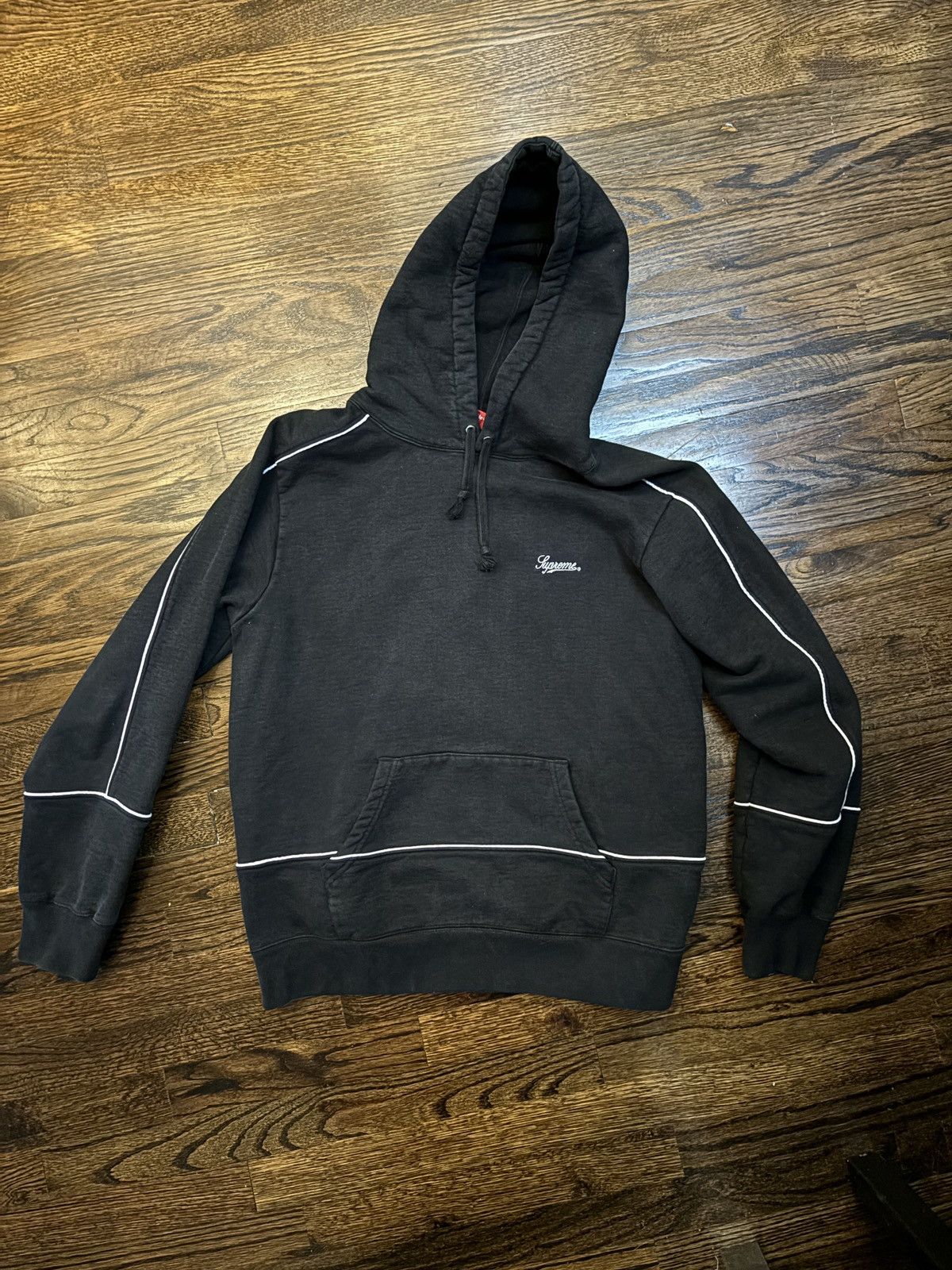 image of Supreme Black Piping Hoodie, Men's (Size Medium)