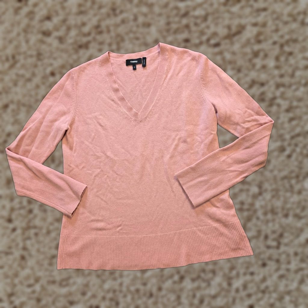 Theory Theory Sweater Women Size S Pink Cashmere Long Sleeve V-Neck Capsule Casual Pullover Regular Knit Winter Fall Size S / US 4 / IT 40 - 1 Thumbnail