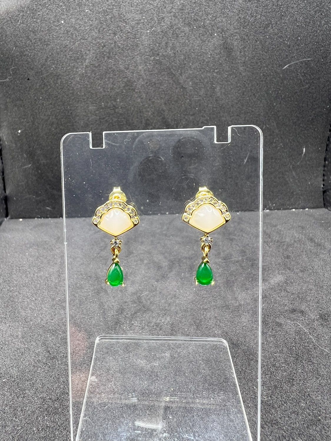 Jewelry Chinese Style Fan Gold Stud Earrings Size ONE SIZE - 3 Thumbnail