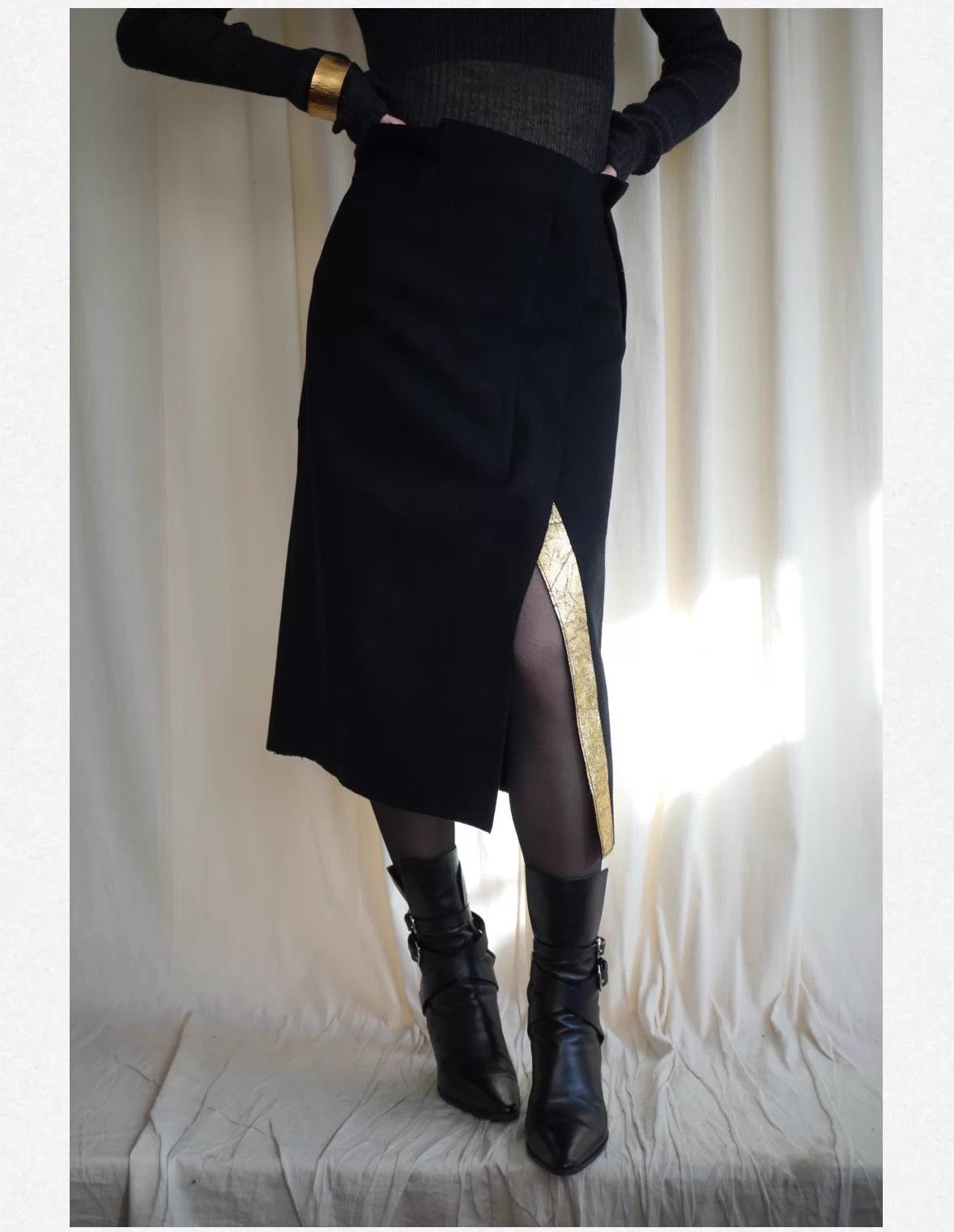Jil Sander Jil Sander 2000s Gold Structured Wool Skirt Size 24" / US 00 / IT 34 - 1 Thumbnail