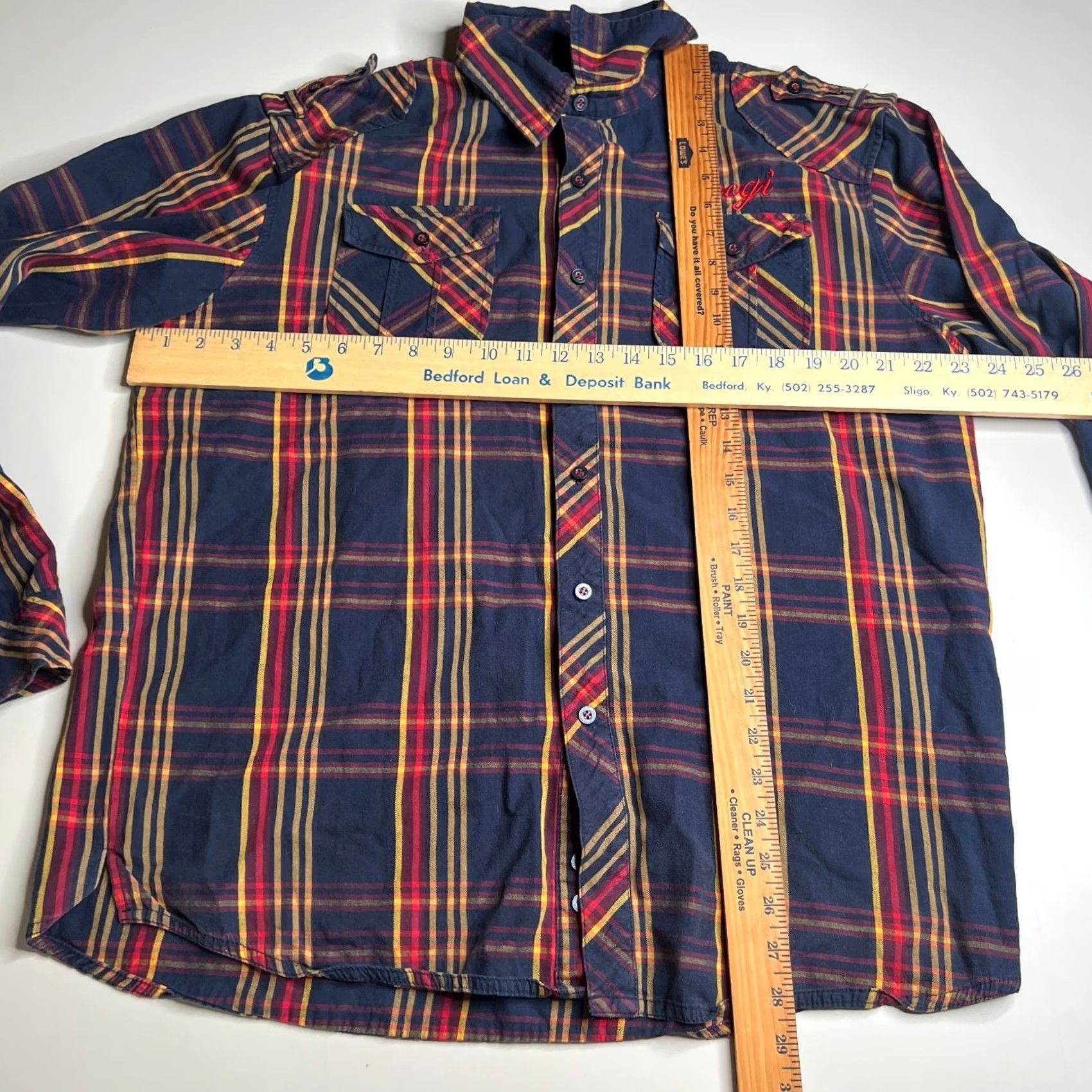 Coogi VINTAGE COOGI Button-Up Shirt XXL Long Sleeve Plaid Checkered Navy Red Yellow Embroidered Pockets Mens Size US XXL / EU 58 / 5 - 3 Thumbnail
