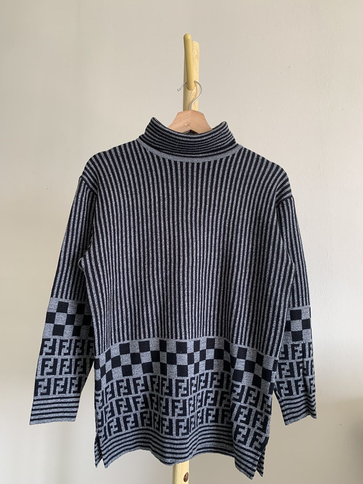 image of Fendi Zucca Monogram Turtle Neck in Black/Grey, Women's (Size Medium)