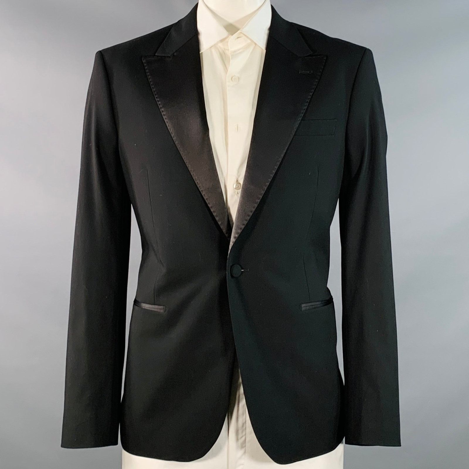 Other NOAK Long Black Polyester Blend Peak Lapel Tuxedo Jacket Size 42L - 1 Thumbnail
