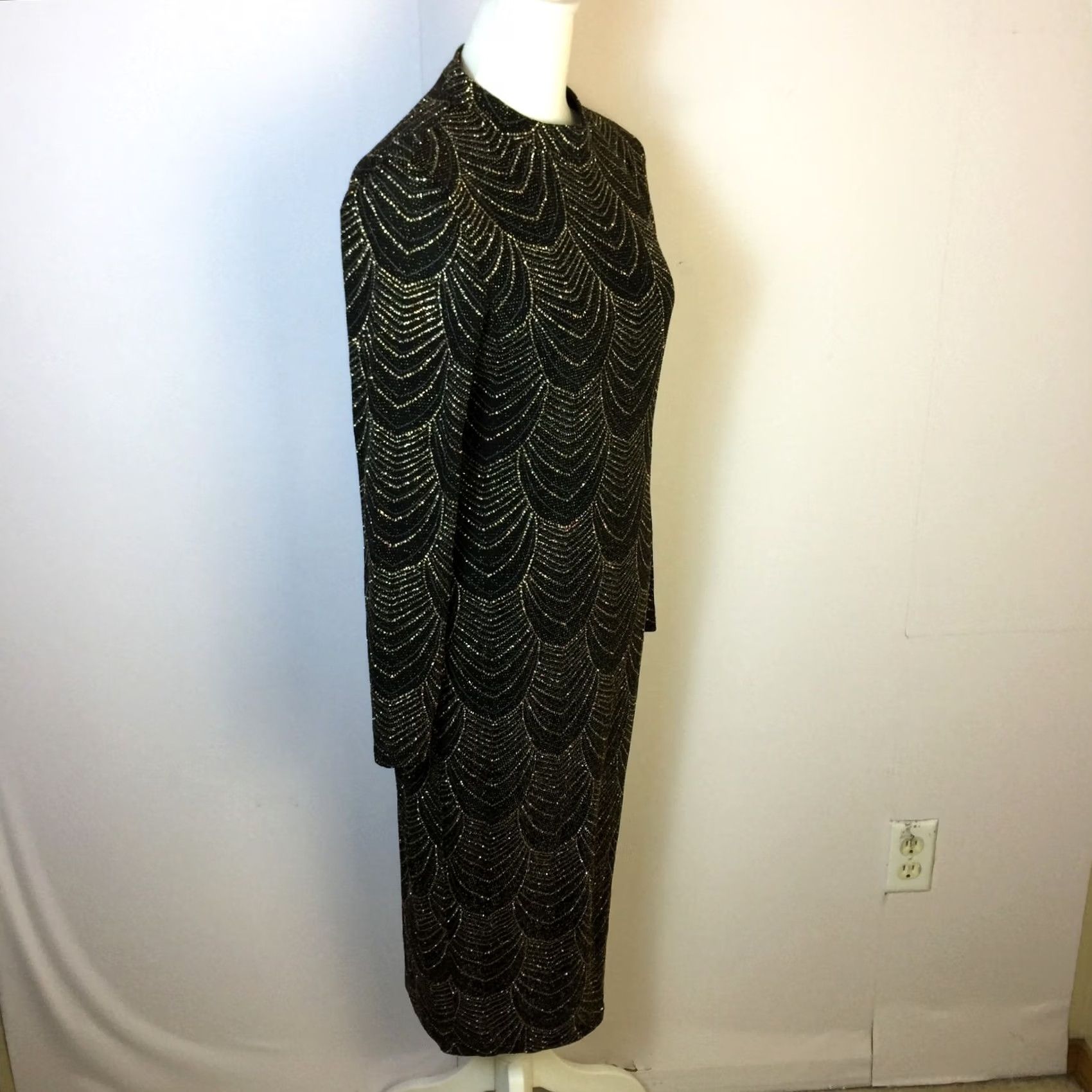 women's nine west mock neck knit dress Nine West Midi Black Gold Embellished Long Sleeve Size 2 Embellished Geometric Sheath Bodycon Dress Modern Vintage: No sunny afternoons