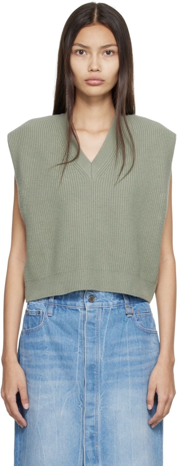 Image of Solid Homme ds! Ss23 Wooyoungmi Green Knitted V-Neck Vest, Women's (Size XL)