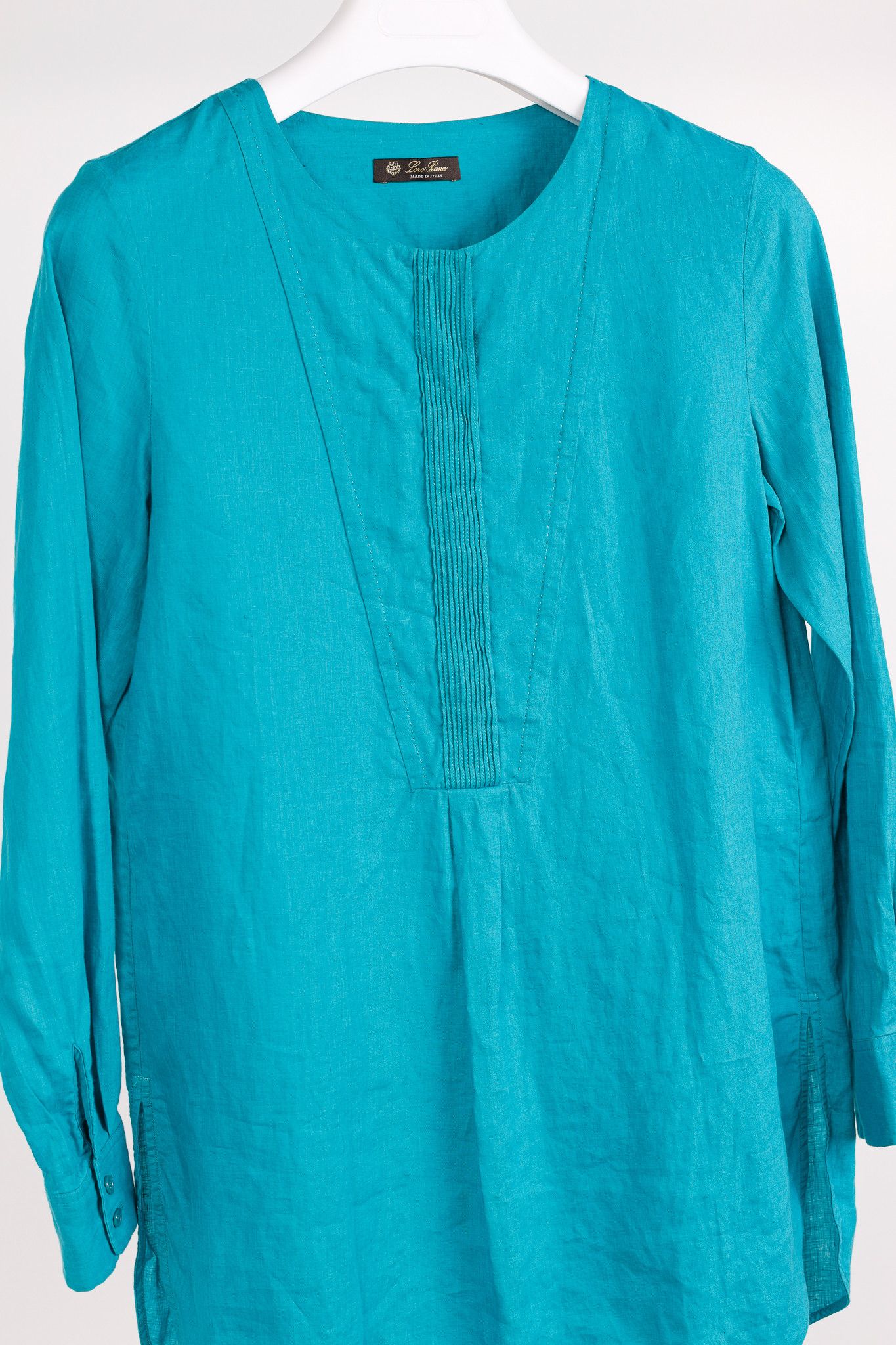 Loro Piana Loro Piana Teal Linen Pintuck Bib Blouse Size S / US 4 / IT 40 - 3 Thumbnail