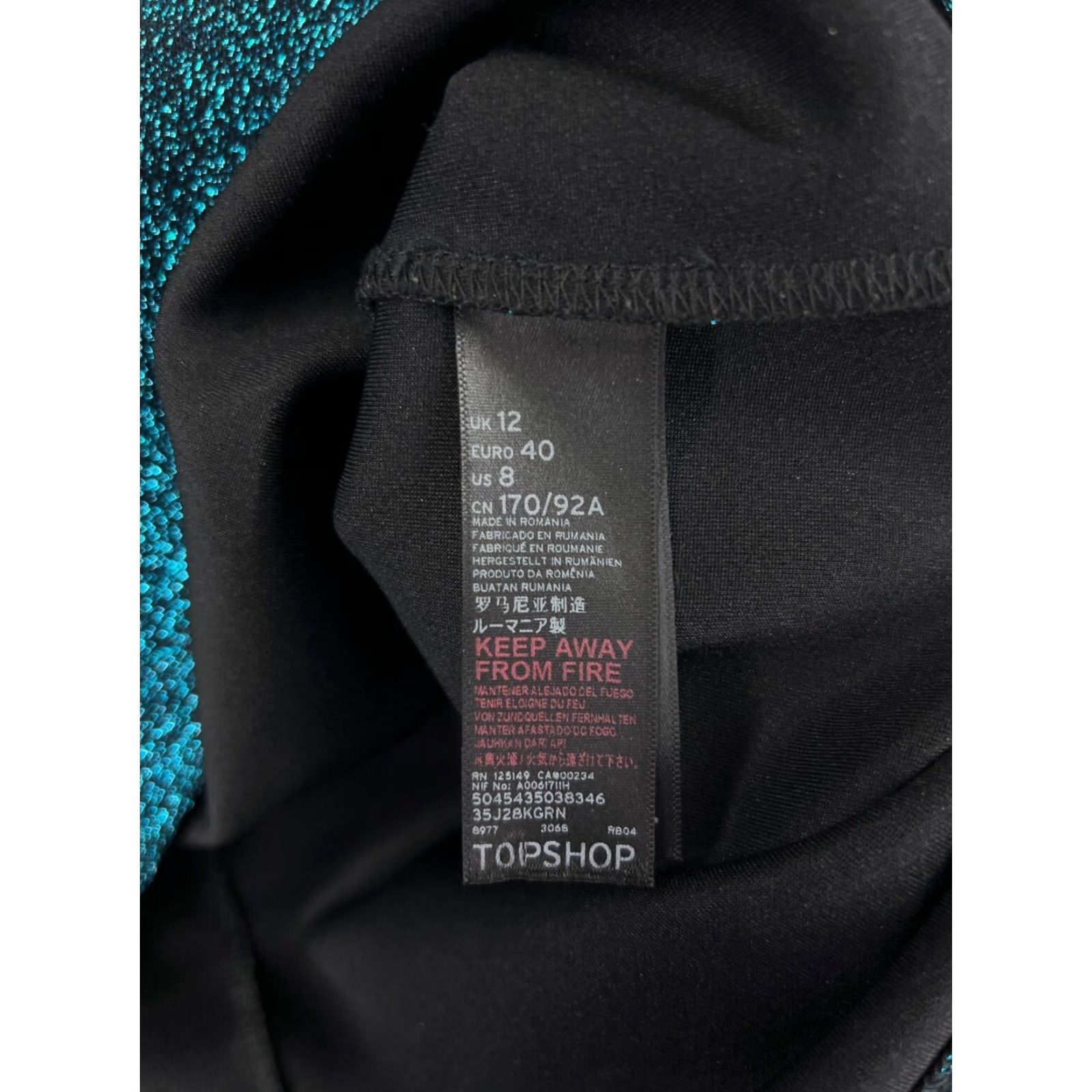 Topshop TopShop Dress Black Blue Metalic Sparkle Polyester Stretch Mini Length Womens 8 Size M / US 6-8 / IT 42-44 - 4 Thumbnail