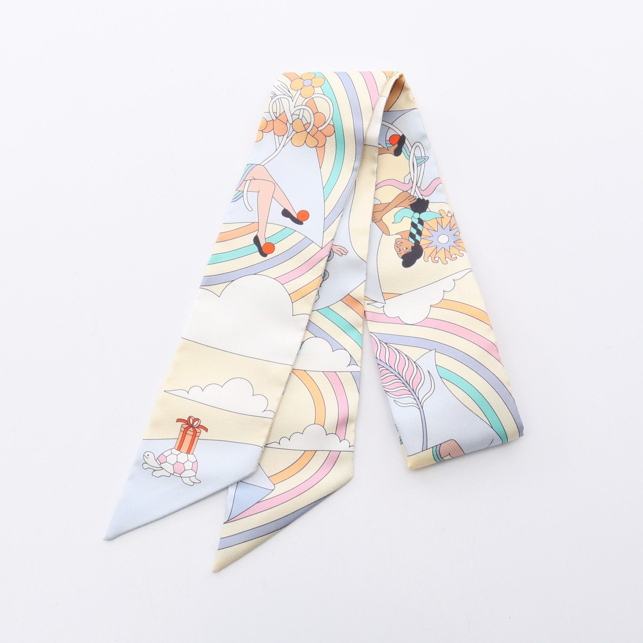 Hermes Hermes Twilly Carres Volants Ribbon Scarf Silk Light Blue Multicolor Size ONE SIZE - 1 Thumbnail