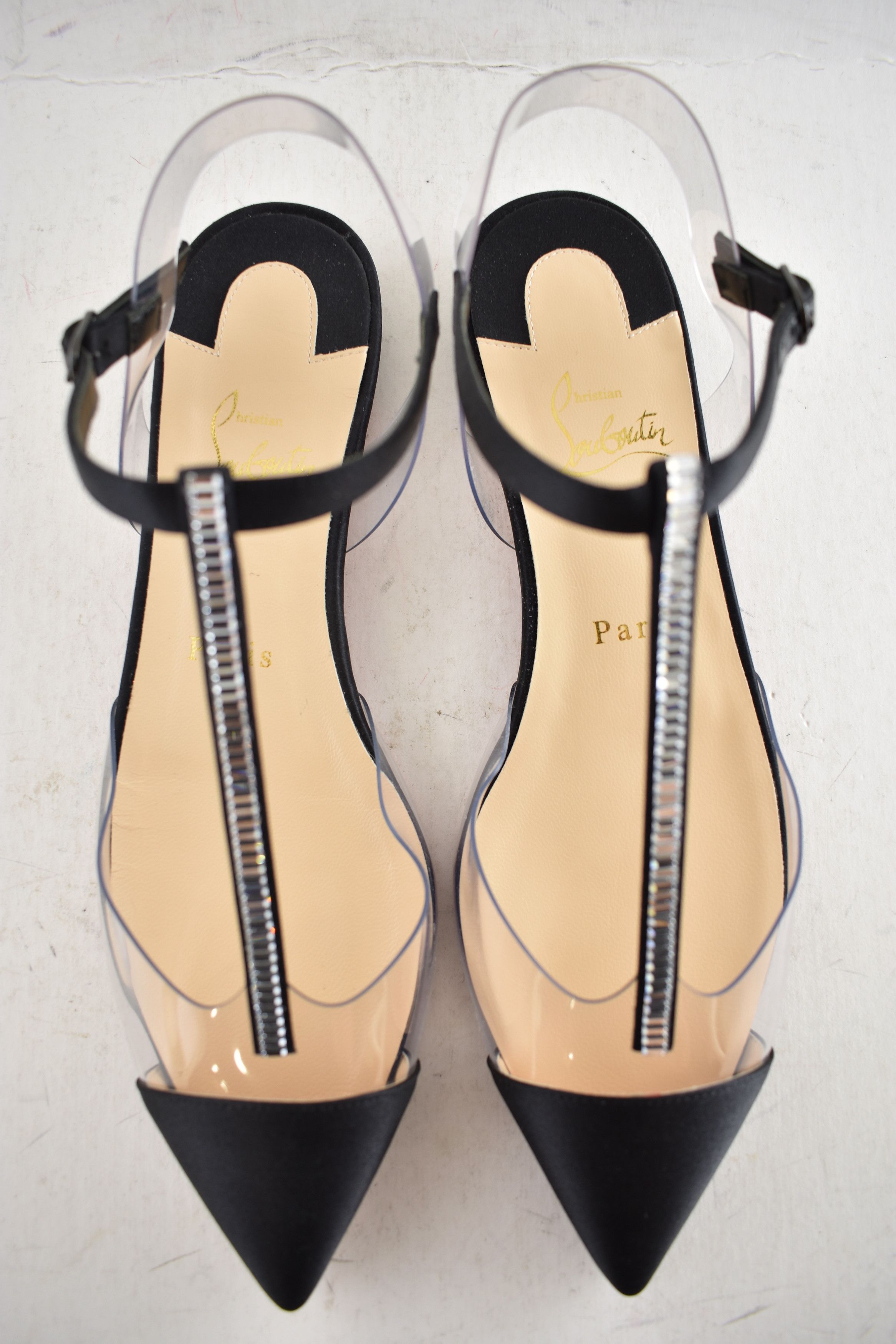 Christian Louboutin Nosy Strass PVC T Strap Pointed Ballerina Ballet Flat 37.5 Size US 7.5 / IT 37.5 - 12 Thumbnail