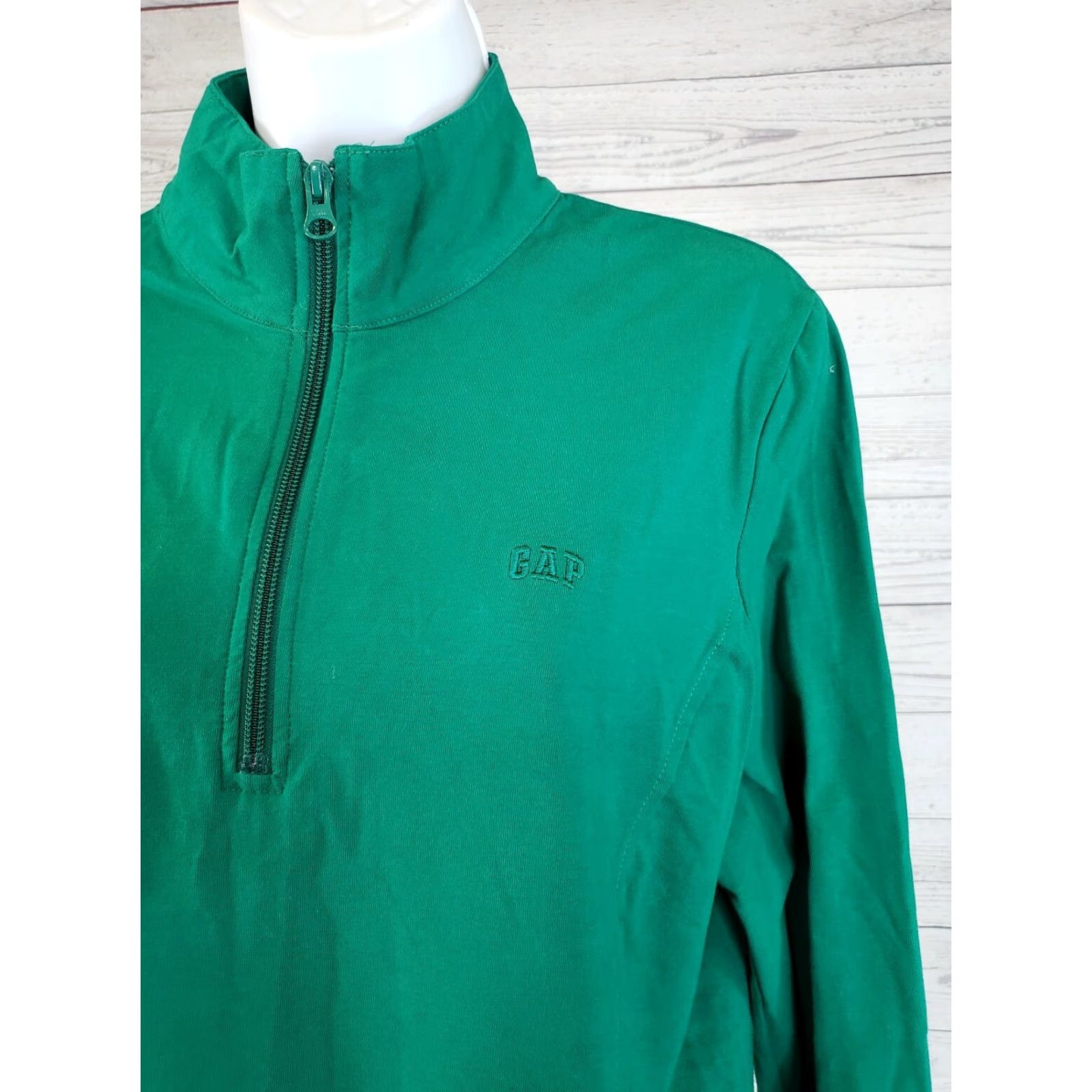 Gap Gap Jacket Solid Green Full Zip Long Sleeve L Women's Basic Cotton Blend Shorter Length? Size L / US 10 / IT 46 - 3 Thumbnail