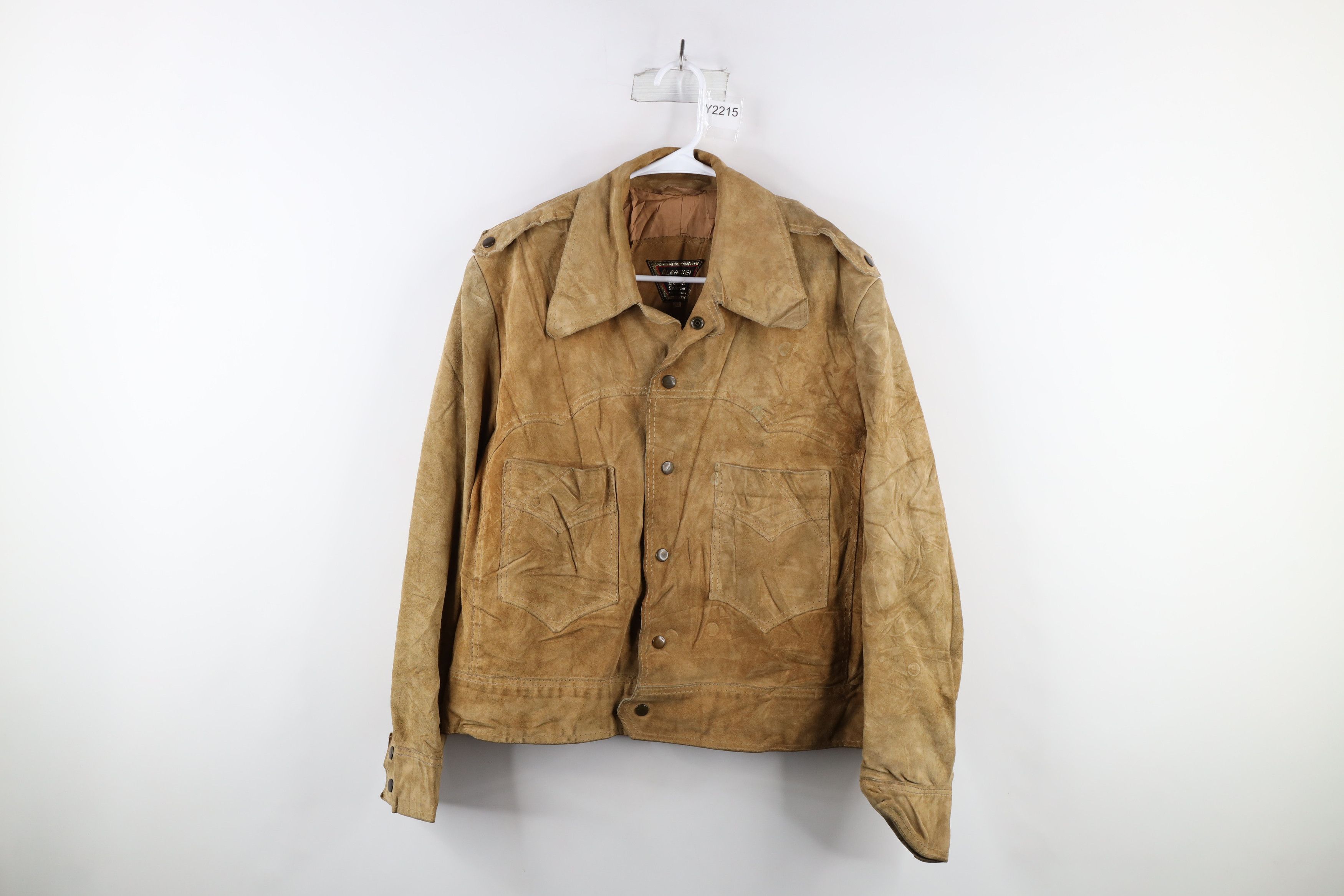 image of Vintage 60S 70's Streetwear Leather Safari Bomber Jacket in Brown, Men's (Size XL)