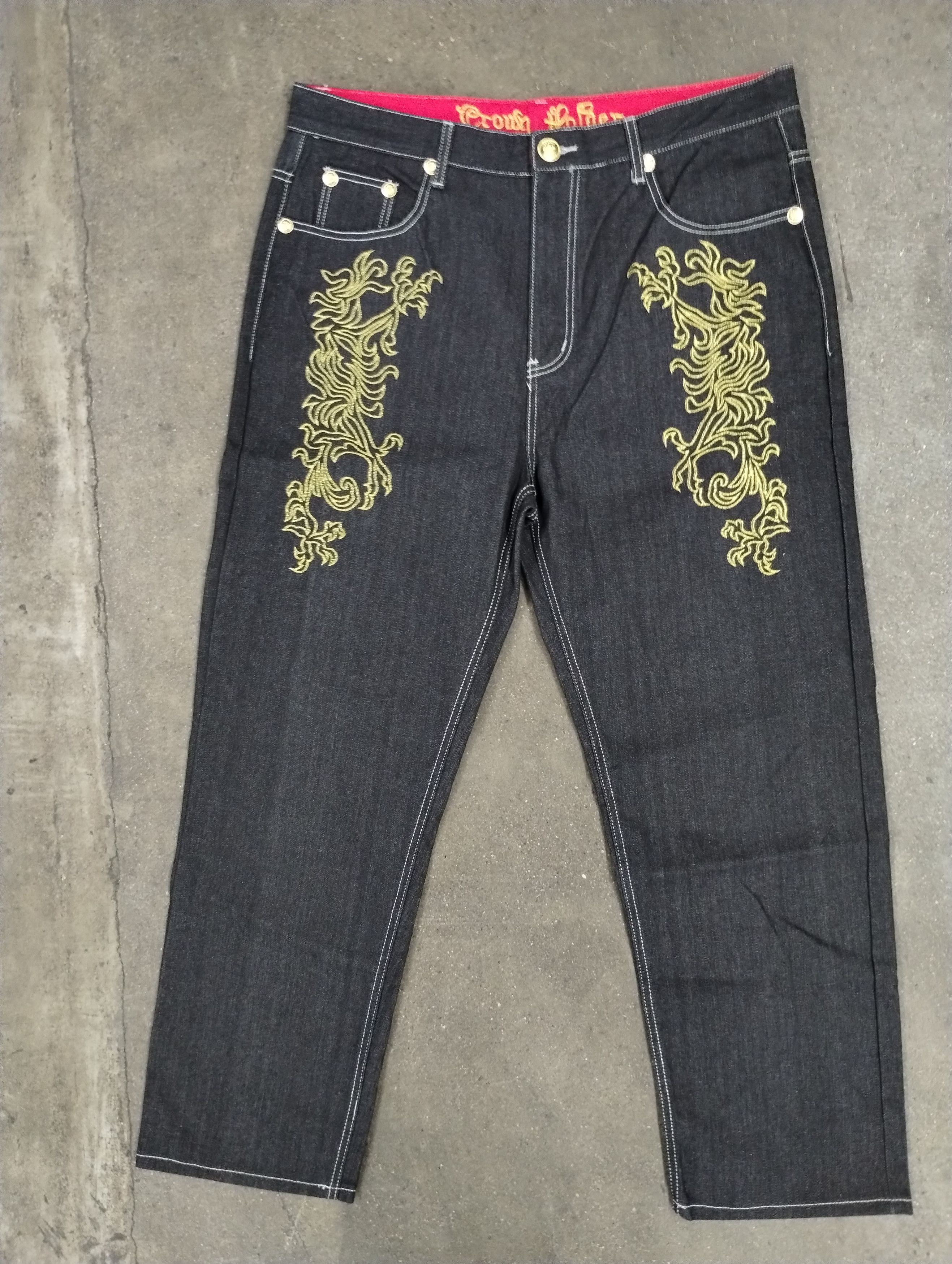 image of Crown Holder Y2K Embroidered Denim in Black, Men's (Size 38)