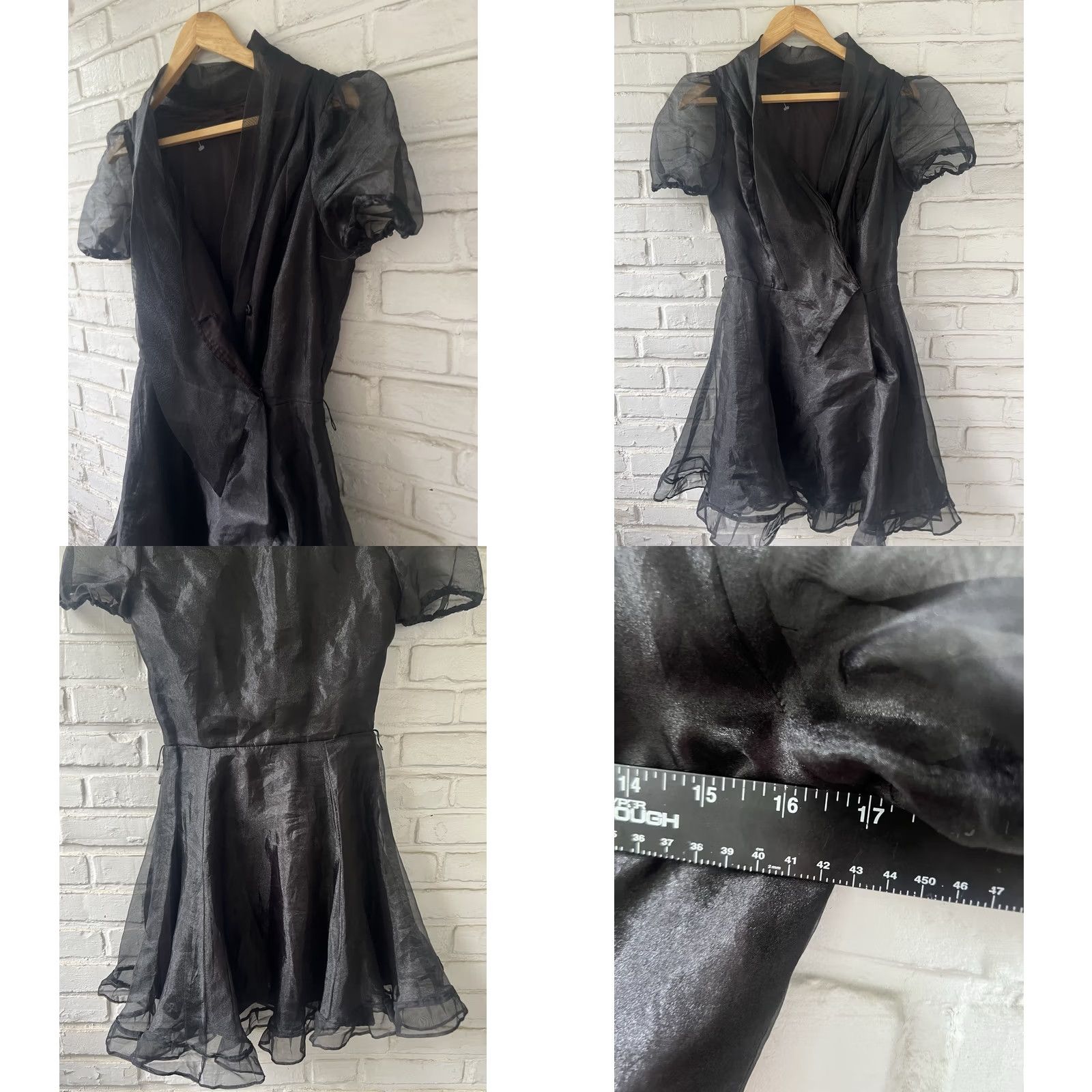 Vintage VINTAGE Swing Wrap Dress Chiffon Sleeve Small 1950s Black Womens XS/S Small Size 26" / US 2 / IT 38 - 8 Thumbnail