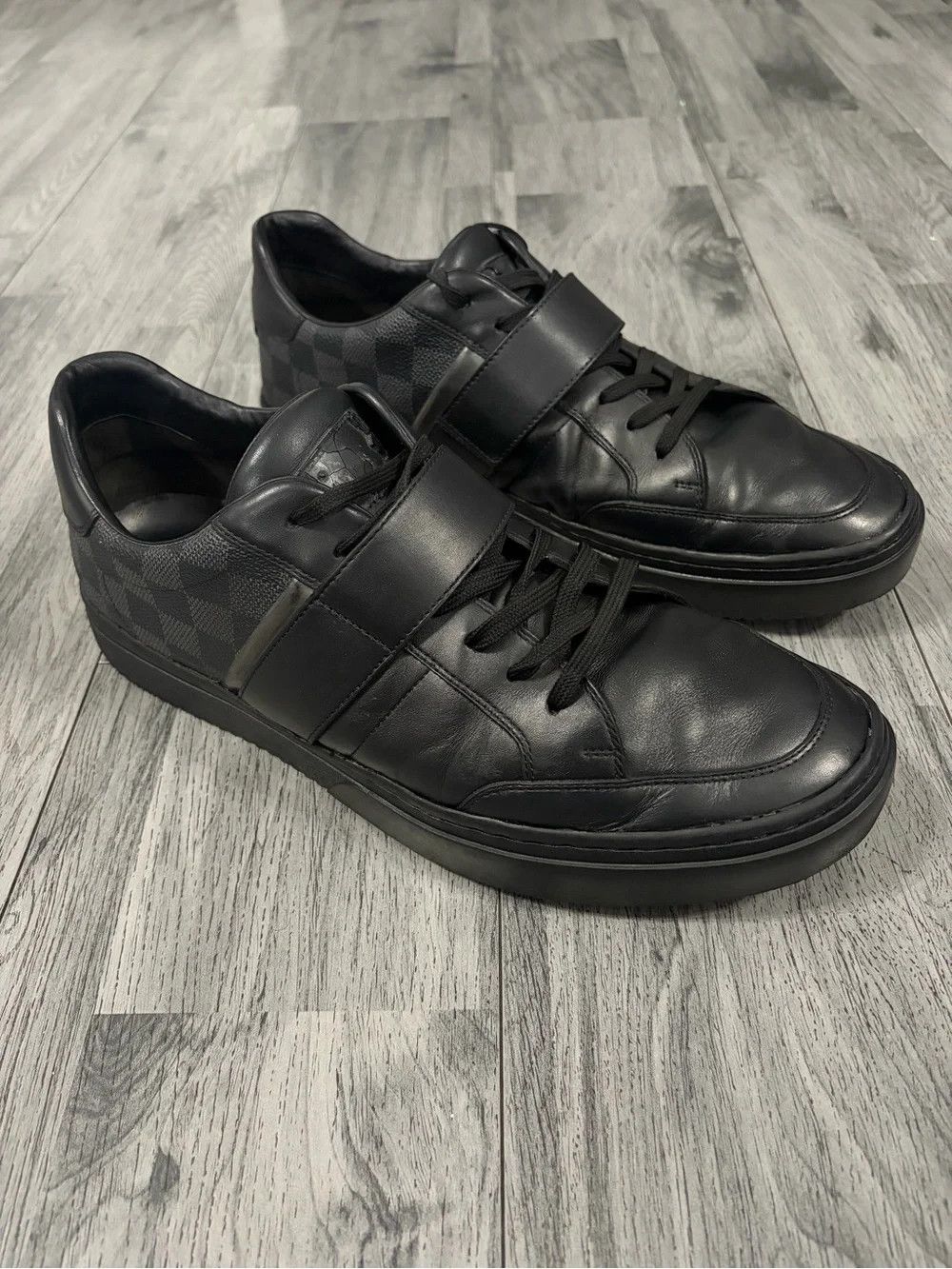 Louis Vuitton Men’s Black Leather Sneakers with Damier
