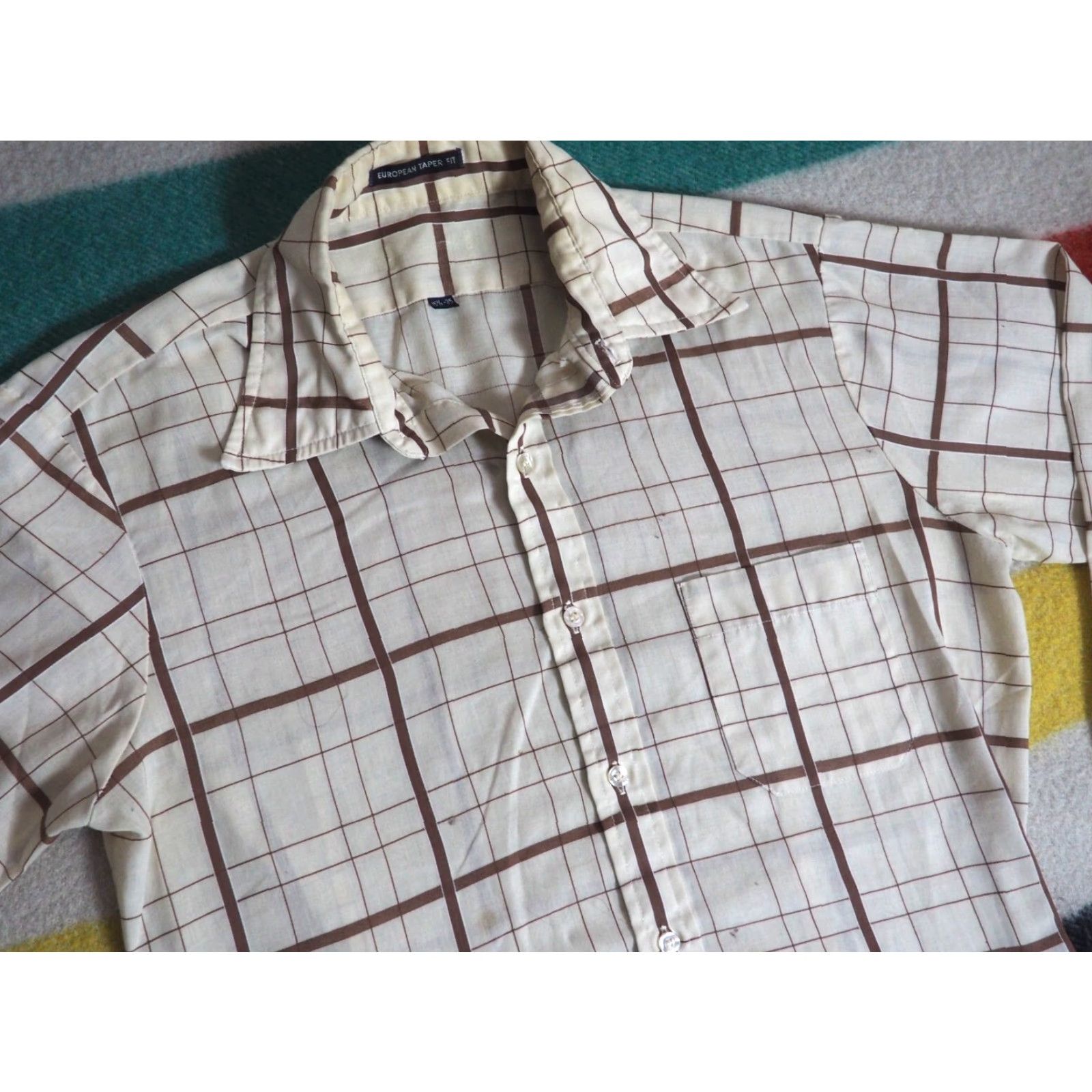 Vintage VTG 70s Euro Taper Brown Beige Plaid Disco Hippy Pocket Button Shirt Mens M Size US M / EU 48-50 / 2 - 4 Thumbnail