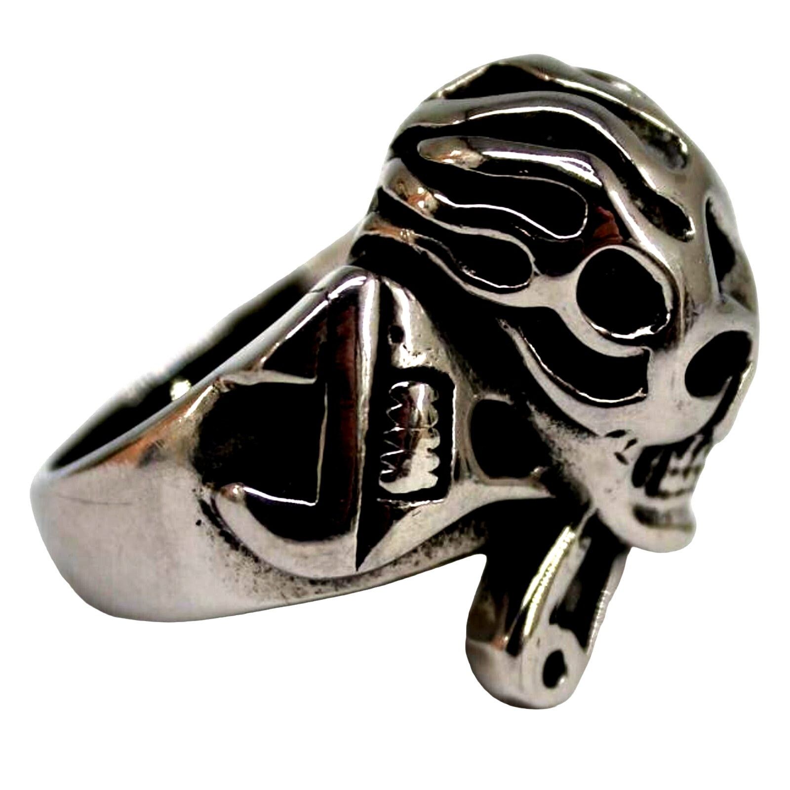Other Scull Wrench Cross Biker Ring • Black & Silvertone • Size 11 Size ONE SIZE - 2 Thumbnail