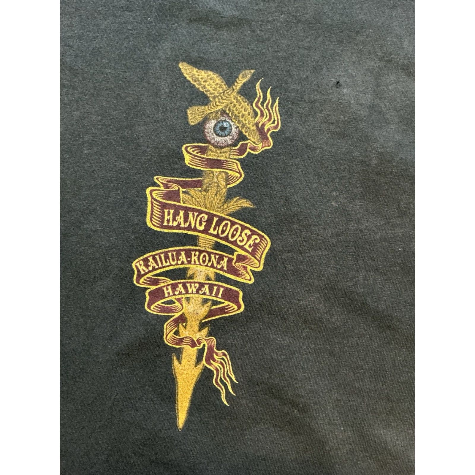Gildan VINTAGE Hang Loose Kailua Kona Hawaii Tribal Hand Shaka Sign Eye Graphic Surf T-Shirt XL Size US XL / EU 56 / 4 - 6 Thumbnail