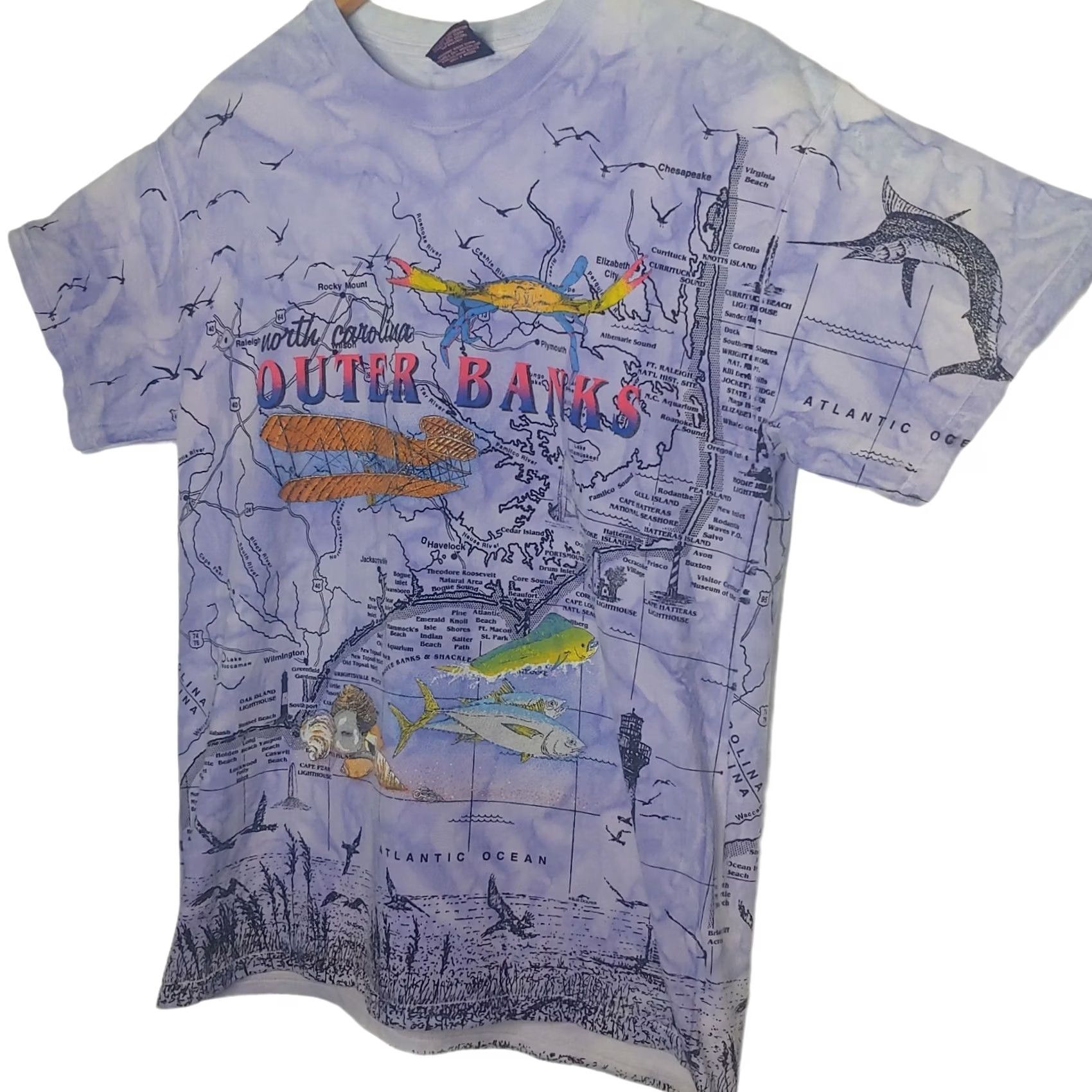 Vintage VINTAGE Blue Dolphin Designs Outer Banks Shirt Large Blue Ocean Map Tie Dye All Over Print T-Shirt Mens Size US L / EU 52-54 / 3 - 2 Thumbnail
