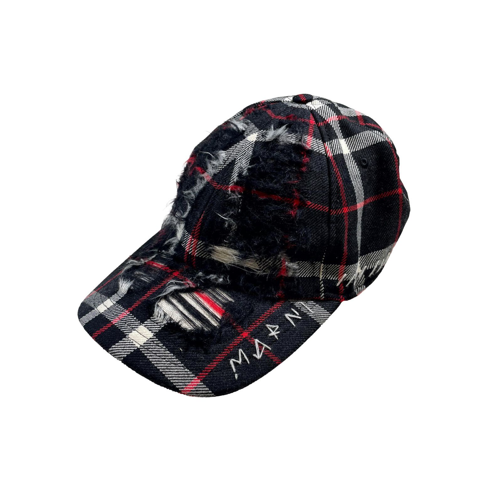 Marni Marni Flannel Distressed Black & Red Cap Size 32 - 1 Thumbnail