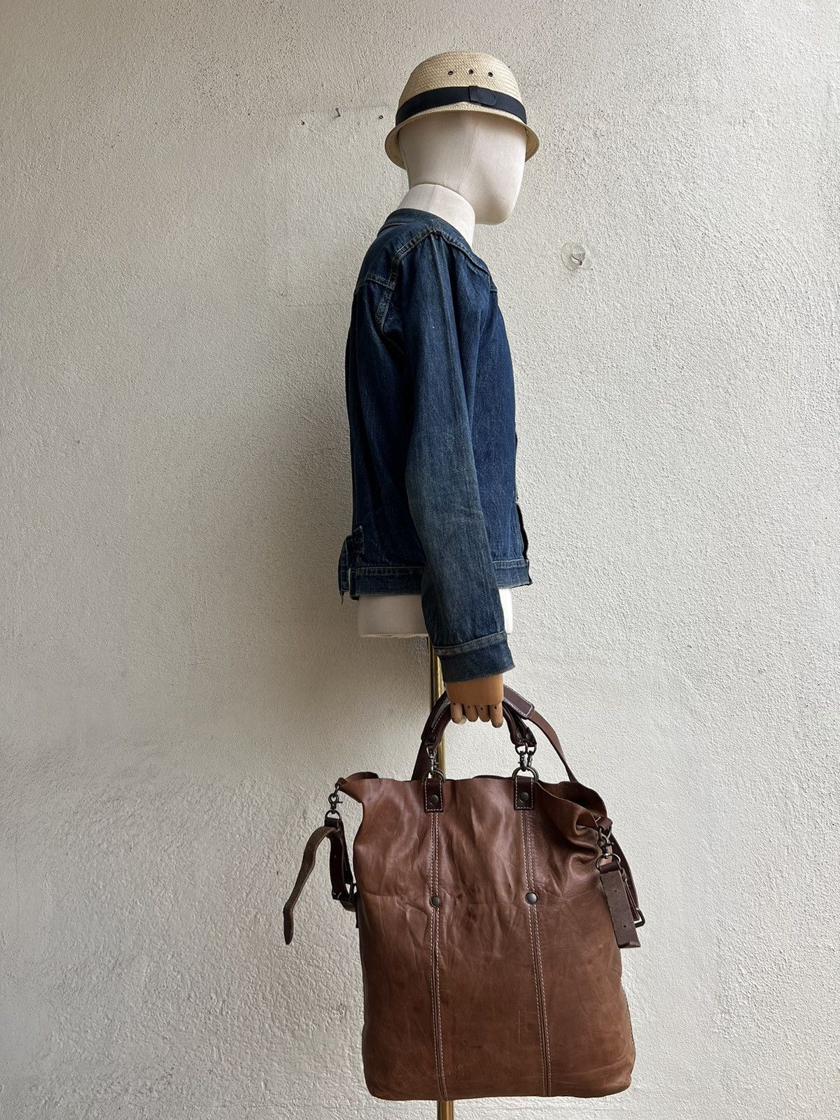 Leather Vintage Rei Japan 2 Way Patina Leather Bag Size ONE SIZE - 4 Thumbnail