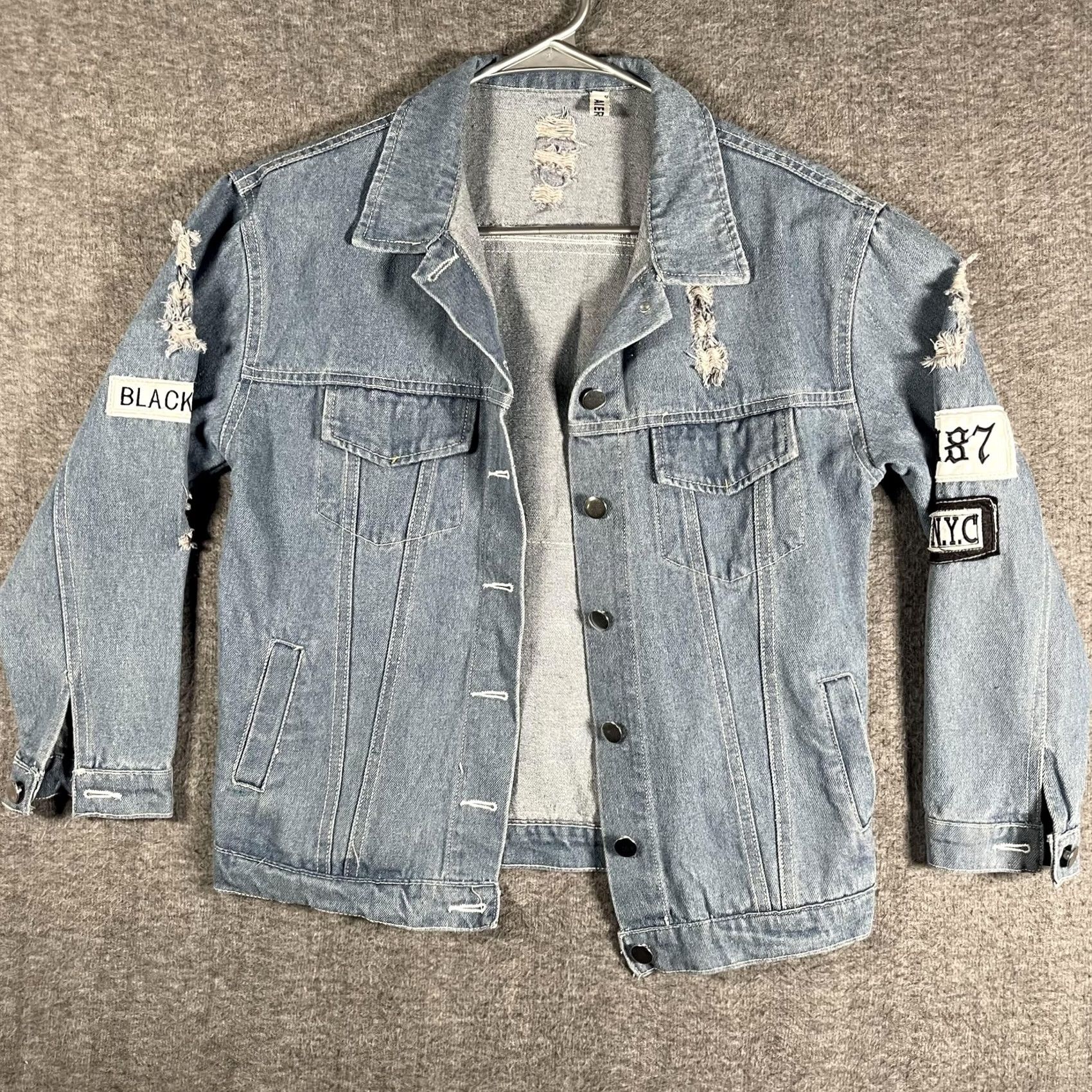Denime Where Is My Mind Jacket Mens S Blue Denim Distressed NYC Bomber Grunge Shirt/Hoodie? Size US S / EU 44-46 / 1 - 2 Thumbnail