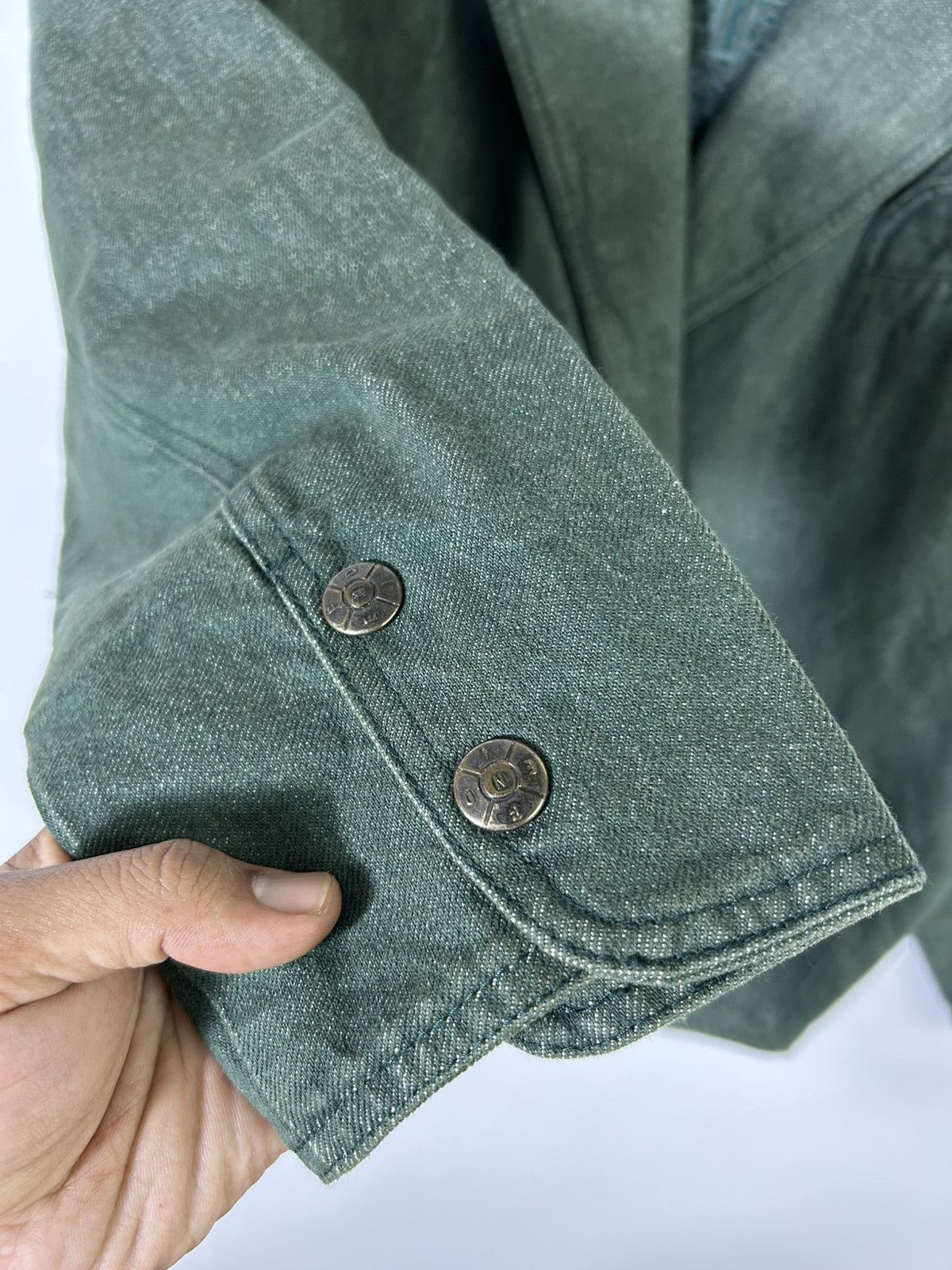 Fendi Vtg FENDI Green Denim Blazer Jacket — 70s Workwear Style Size US M / EU 48-50 / 2 - 8 Thumbnail