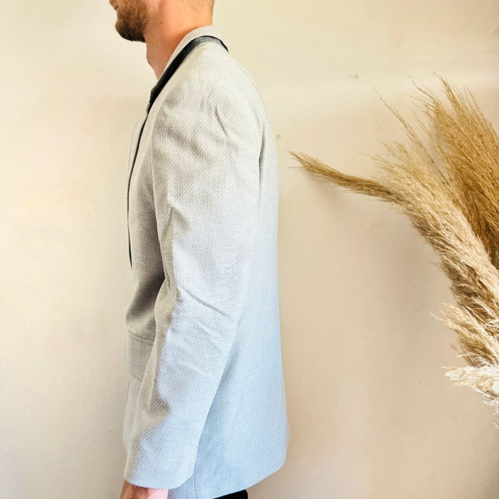 Asos ASOS Grey Gray White Linen Boxy Button Blazer Sport Coat 38 Size 38R - 13 Thumbnail