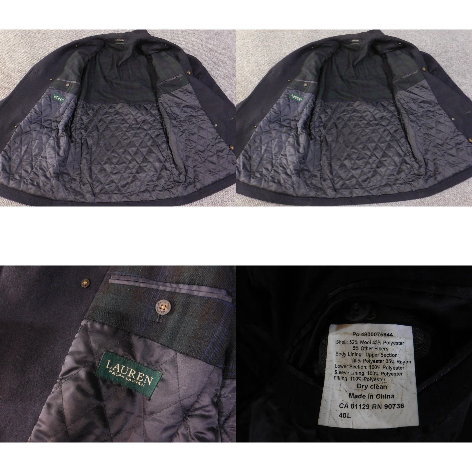 Ralph Lauren VINTAGE Lauren Ralph Lauren Coat Mens 40L Wool Blend Peacoat Button Overcoat Classic Size US XXS / EU 40 - 8 Thumbnail