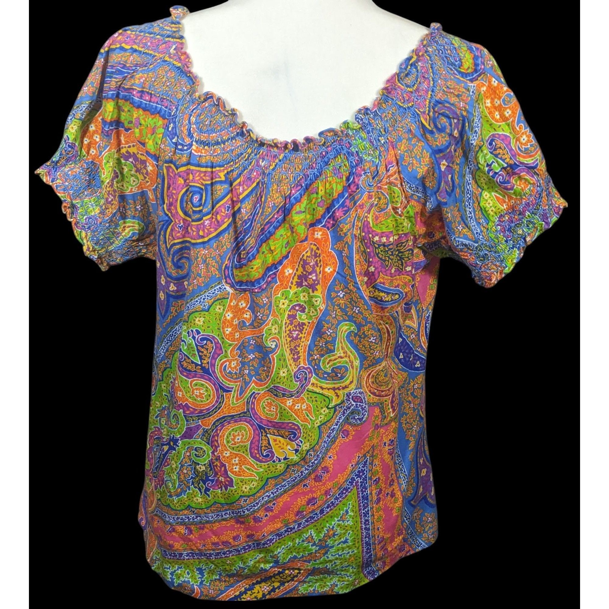 Lauren Ralph Lauren Vintage Y2K Lauren Ralph Lauren Rainbow Paisley Peasant Top Size L / US 10 / IT 46 - 2 Thumbnail