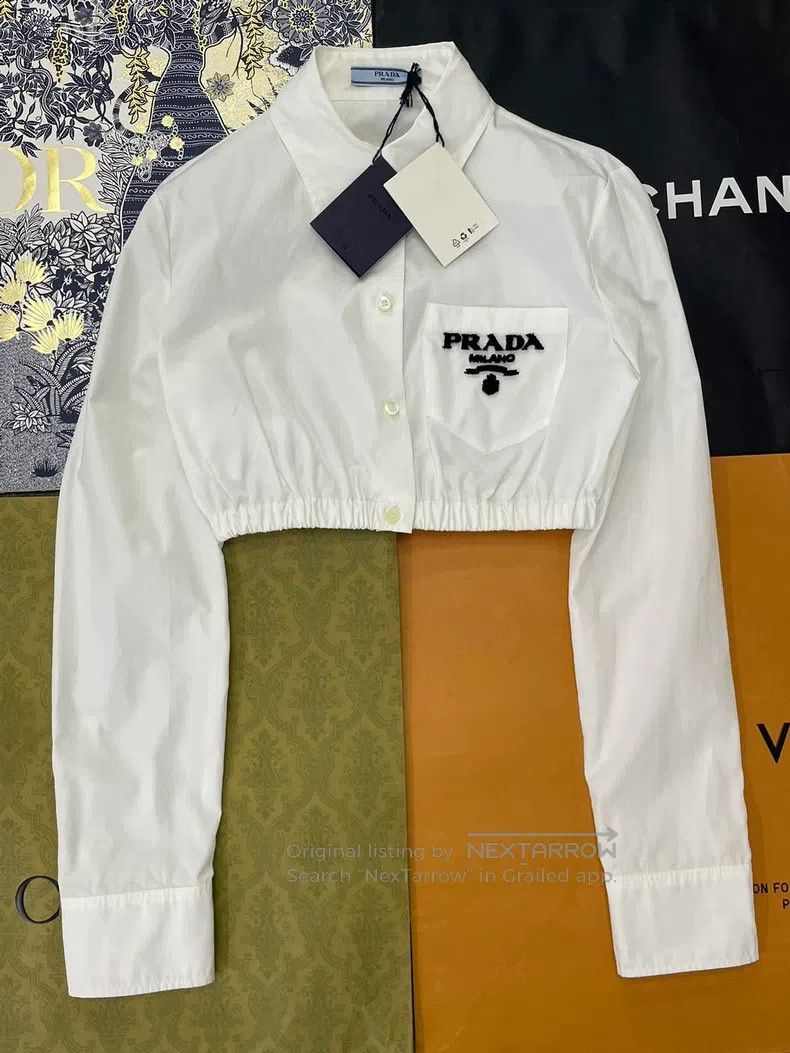 Prada Prada White letter logo short long-sleeved shirt Size XS / US 0-2 / IT 36-38 - 1 Thumbnail