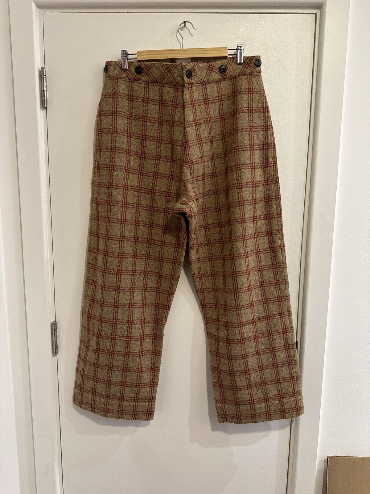 image of John Alexander Skelton Check Wool Trousers in Camel, Men's (Size 34)