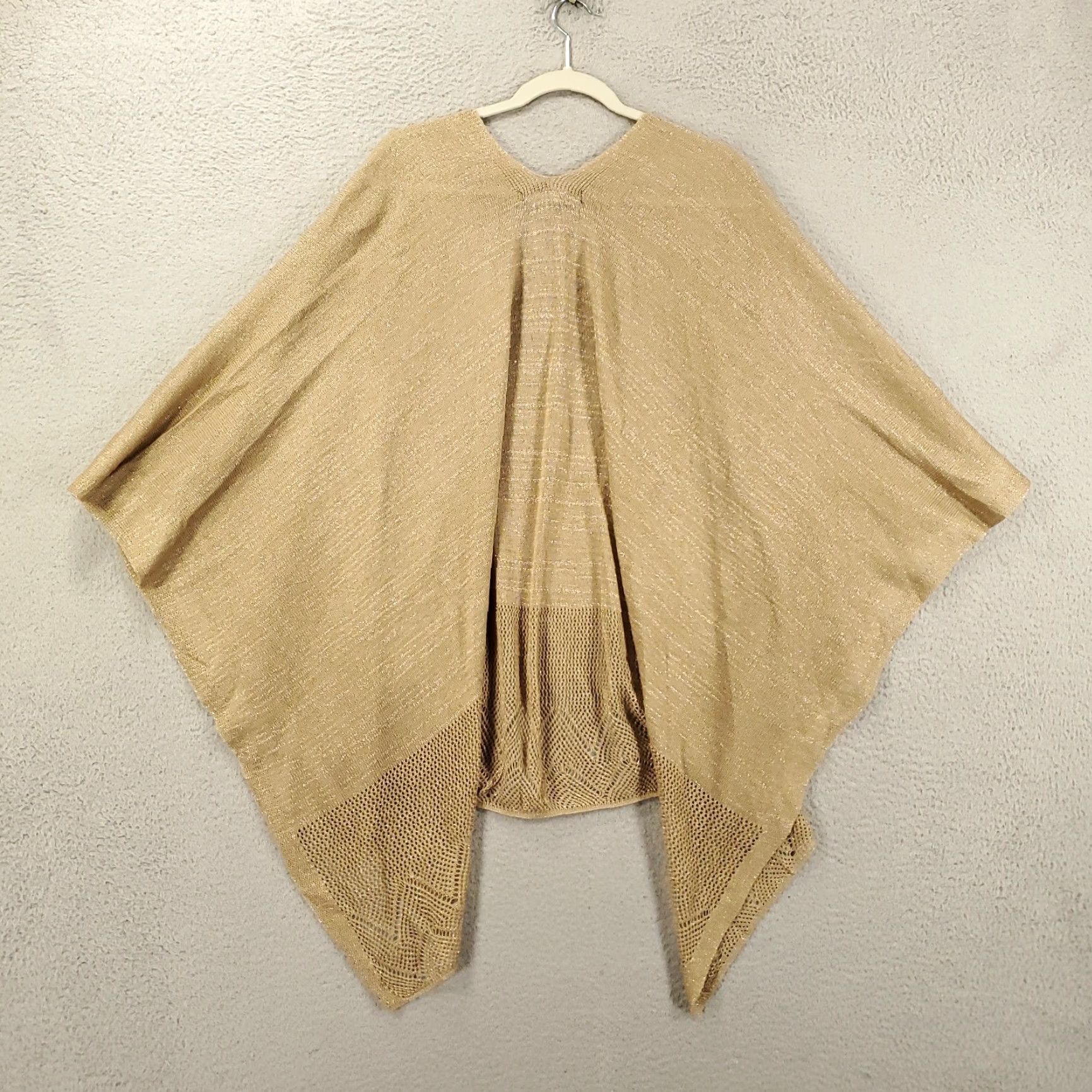 Vintage Adrienne Vittadini Womens Cardigan One Size Tan Knit Metallic Shimmer Flowy OSFA Size ONE SIZE - 7 Thumbnail