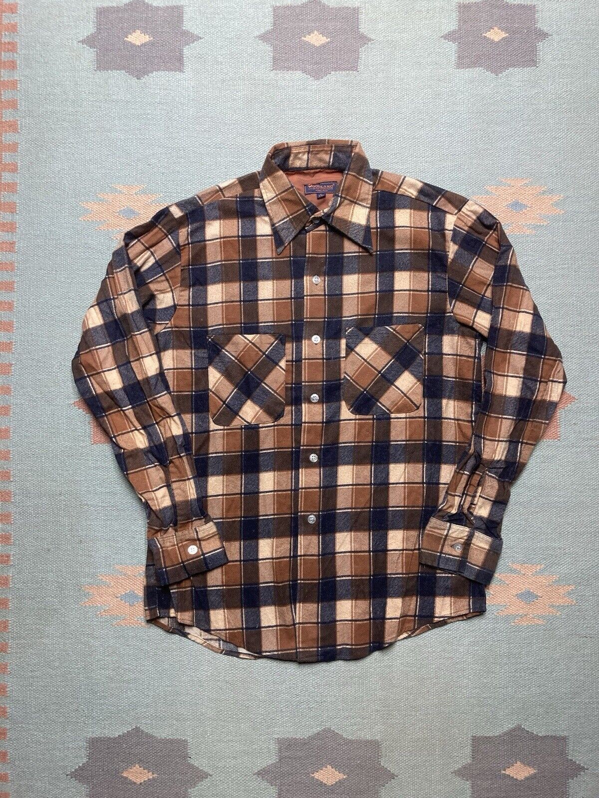 Vintage VTG 80s flannel shirt woodland plaid cotton blend NOS medium Size US M / EU 48-50 / 2 - 1 Thumbnail