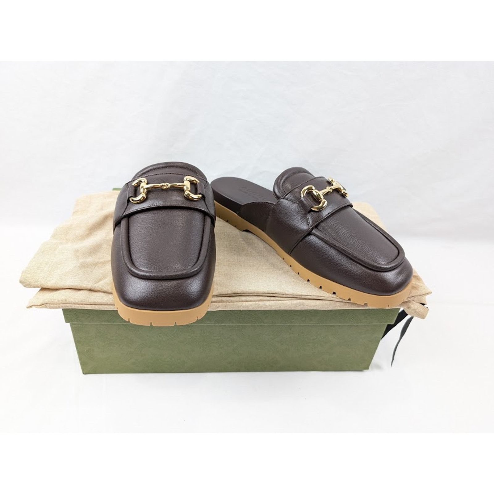 Gucci o1rshd1 Horsebit Open Back Loafers in Brown Size US 10 / EU 43 - 19 Thumbnail