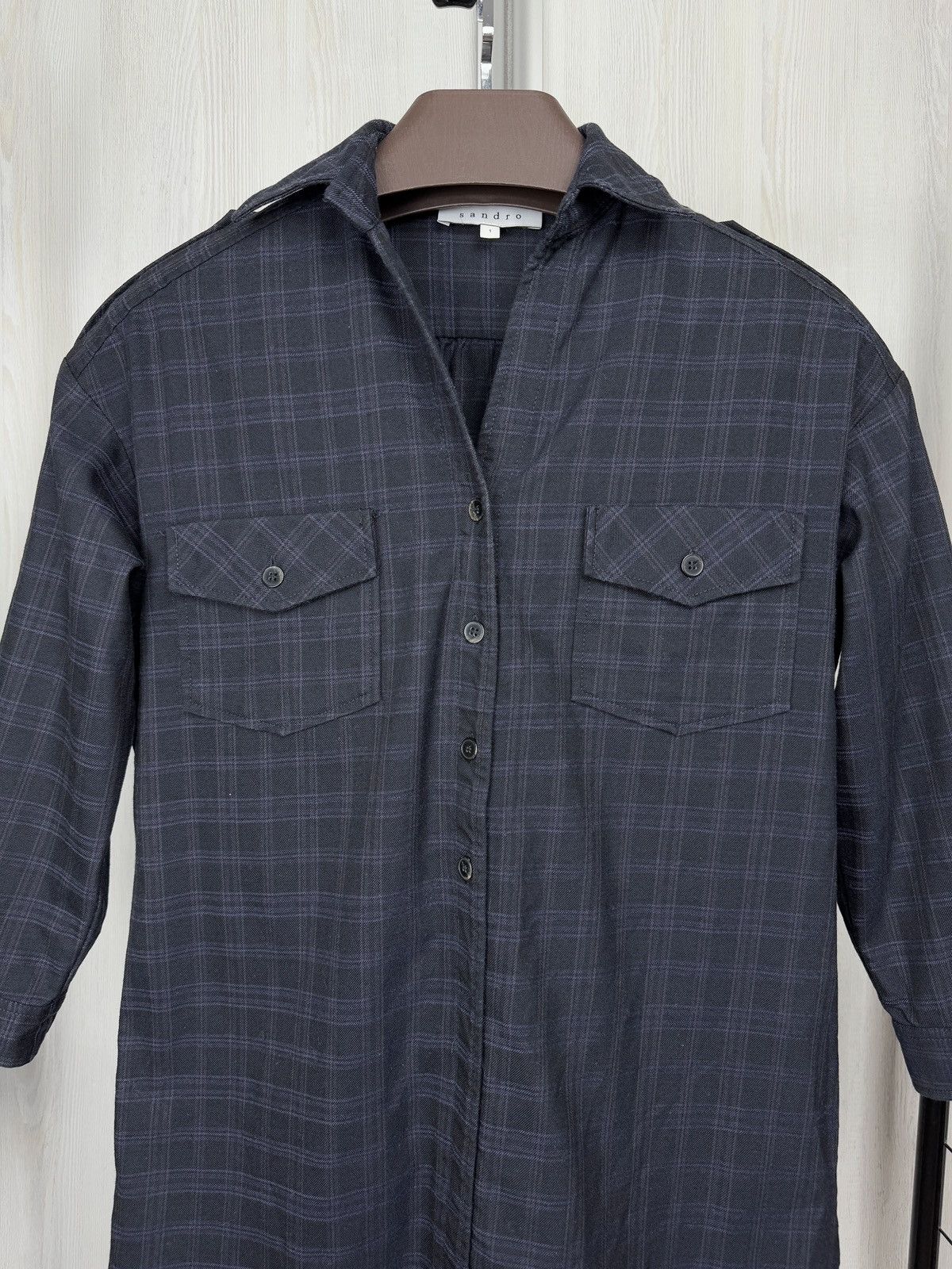 Sandro Sandro Paris Checkered Wool Cotton Short Shirt Dress size 1 Size S / US 4 / IT 40 - 3 Thumbnail