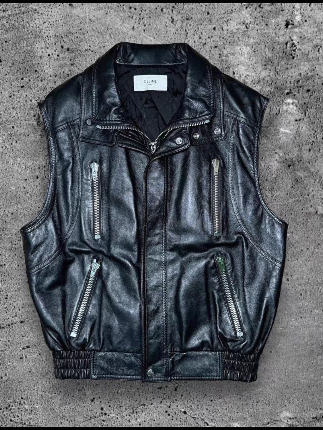 Celine CELINE Paris Black Leather Moto Jacket Size US M / EU 48-50 / 2 - 1 Thumbnail