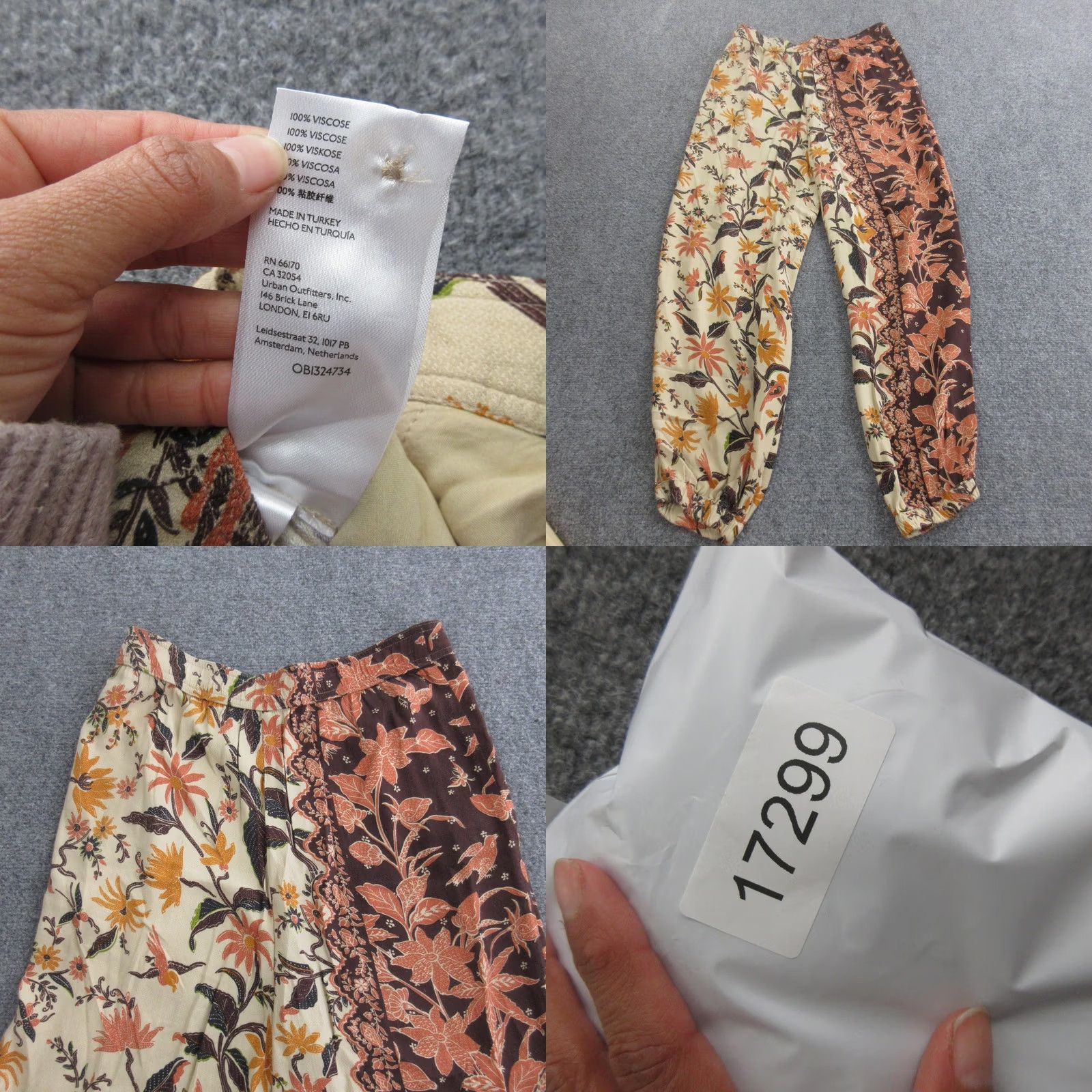 Anthropologie VINTAGE Anthropologie Pants Womens 2 Cream Brown Floral Print Jogger Tapered Viscose Size 26" / US 2 / IT 38 - 8 Thumbnail
